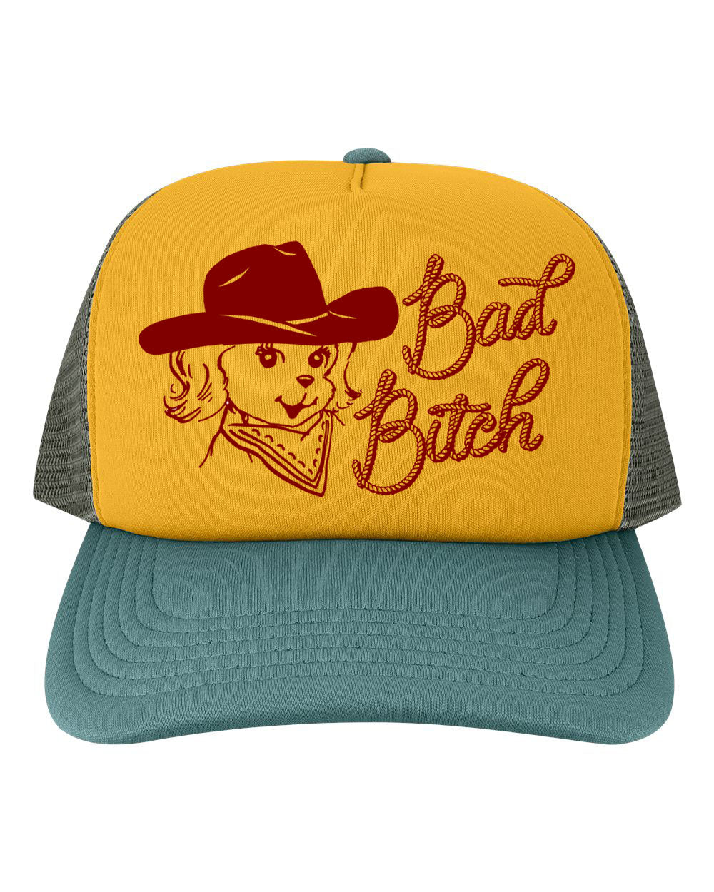 Bad Bitch Trucker Baseball Hat - Gold/Forest