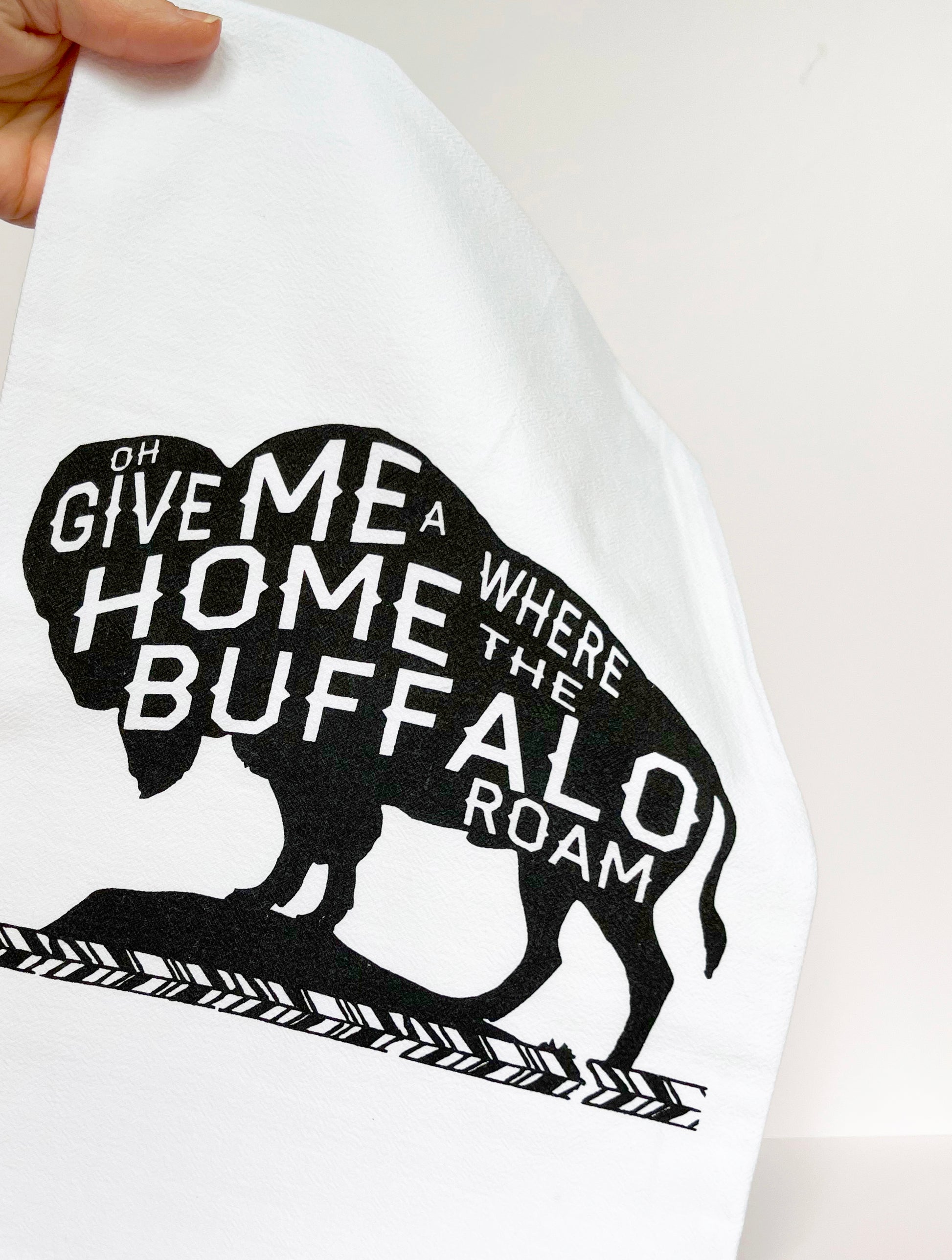 cute bison cotton tea towel give me a home where the buffalo roam souvenir black screen printed buffalo on kitchen towel fun screen printed towels coin laundry montana