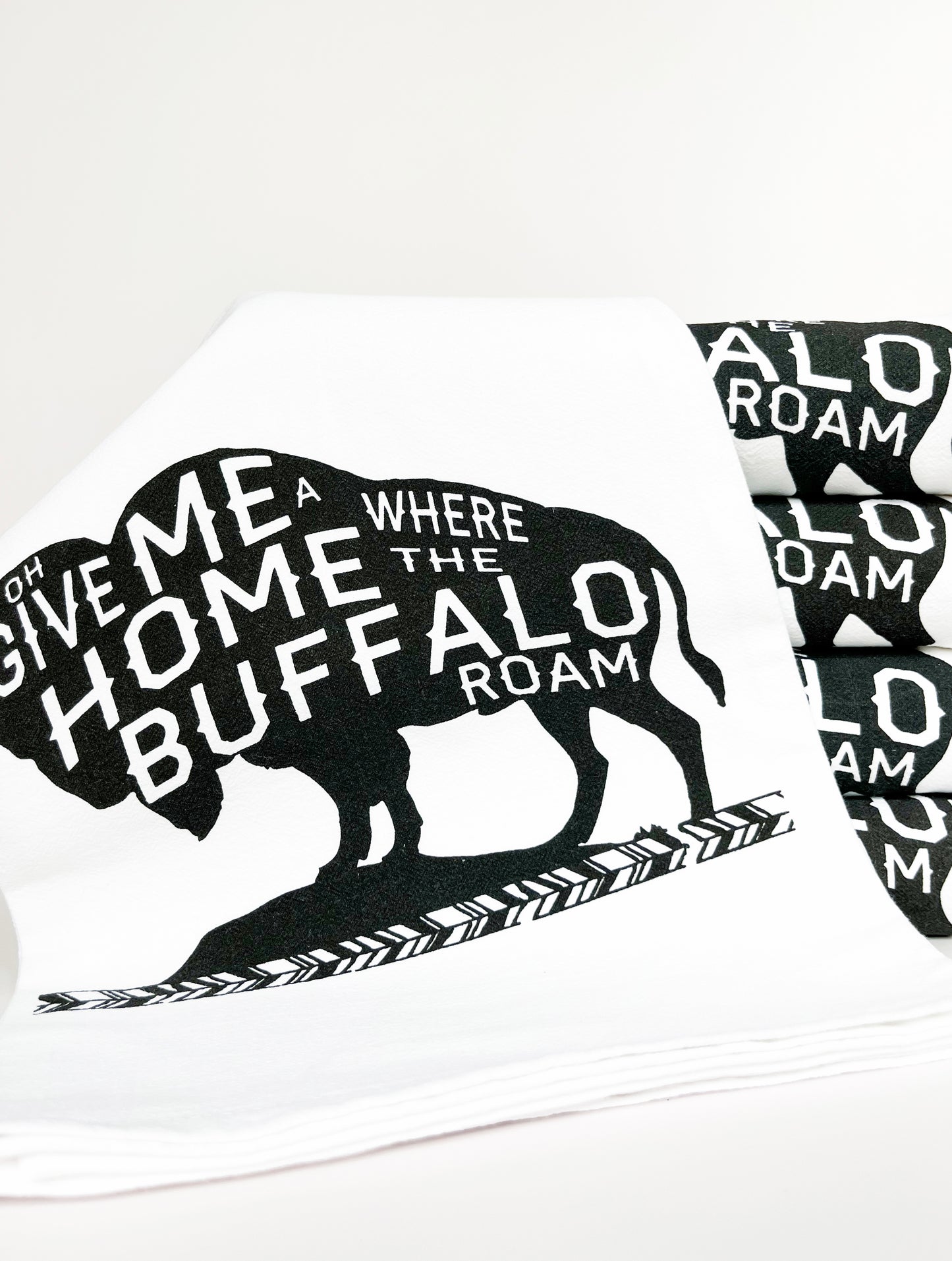 cotton kitchen towel screen printed bison buffalo give me a home where the buffalo roam cute fun western home decor yellowstone national park fun towels coin laundry montana