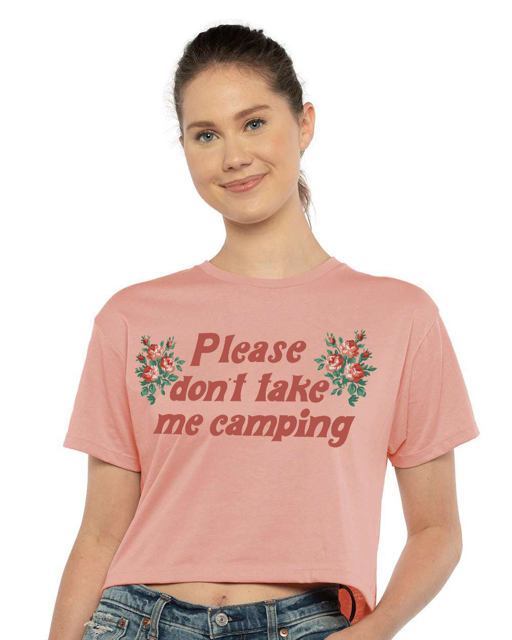 Don't Take Me Camping Crop Tee - Pink