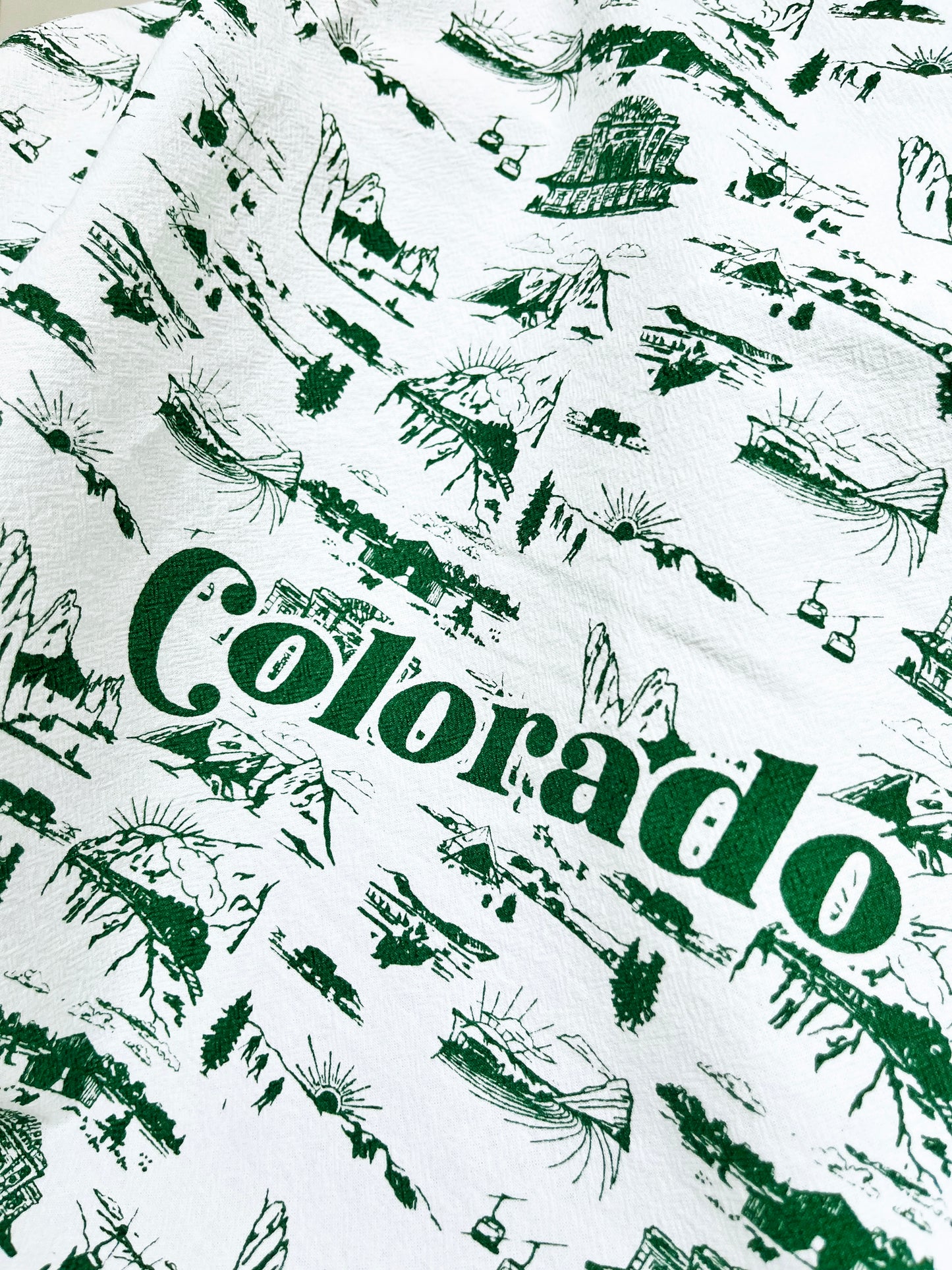 Denver mile high green colorado life scenes kitchen towel mountain sun gondola lift hiking camping outdoor lover kitchen tea dish towel decor souvenir retro style
