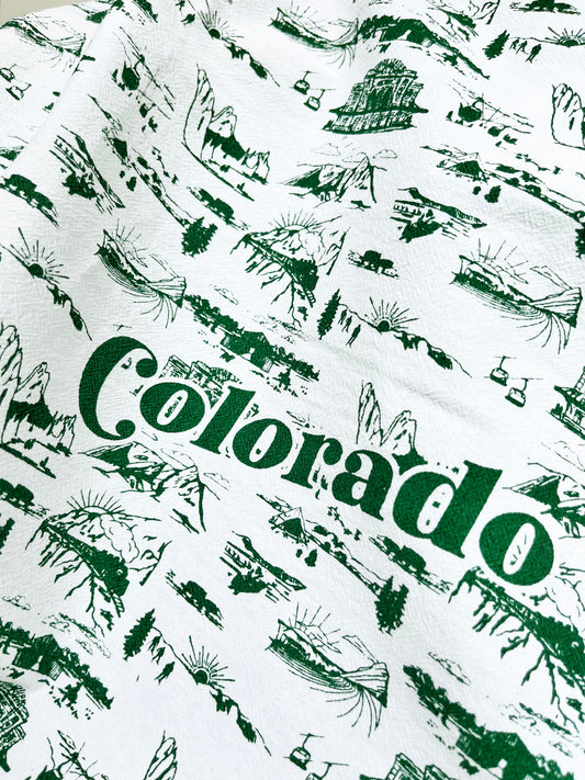 Denver mile high green colorado life scenes kitchen towel mountain sun gondola lift hiking camping outdoor lover kitchen tea dish towel decor souvenir retro style