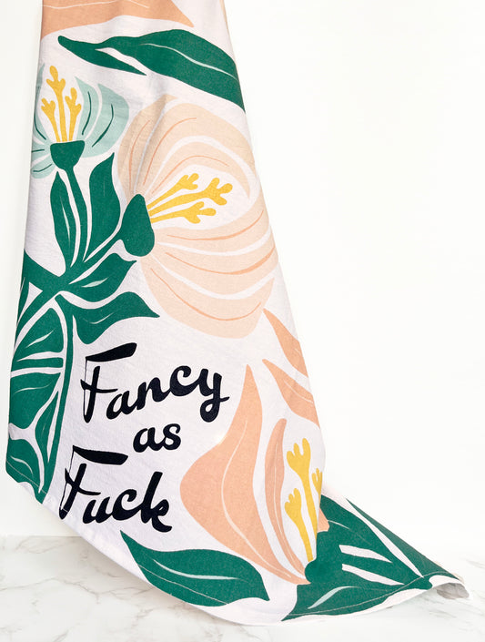 fancy as fuck funny kitchen towel funny tea towel modern floral flowers plant lady plant mom plant dad fun home decor cute kitsch decor coin laundry fun dish towel
