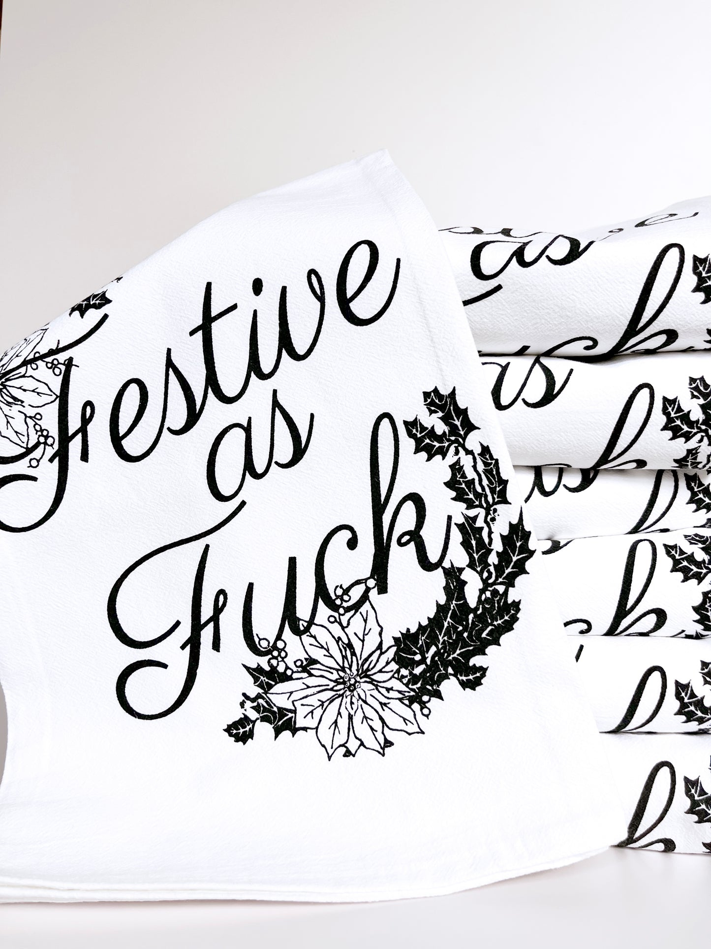 Festive as Fuck Funny Holiday Kitchen Towel - Black Print