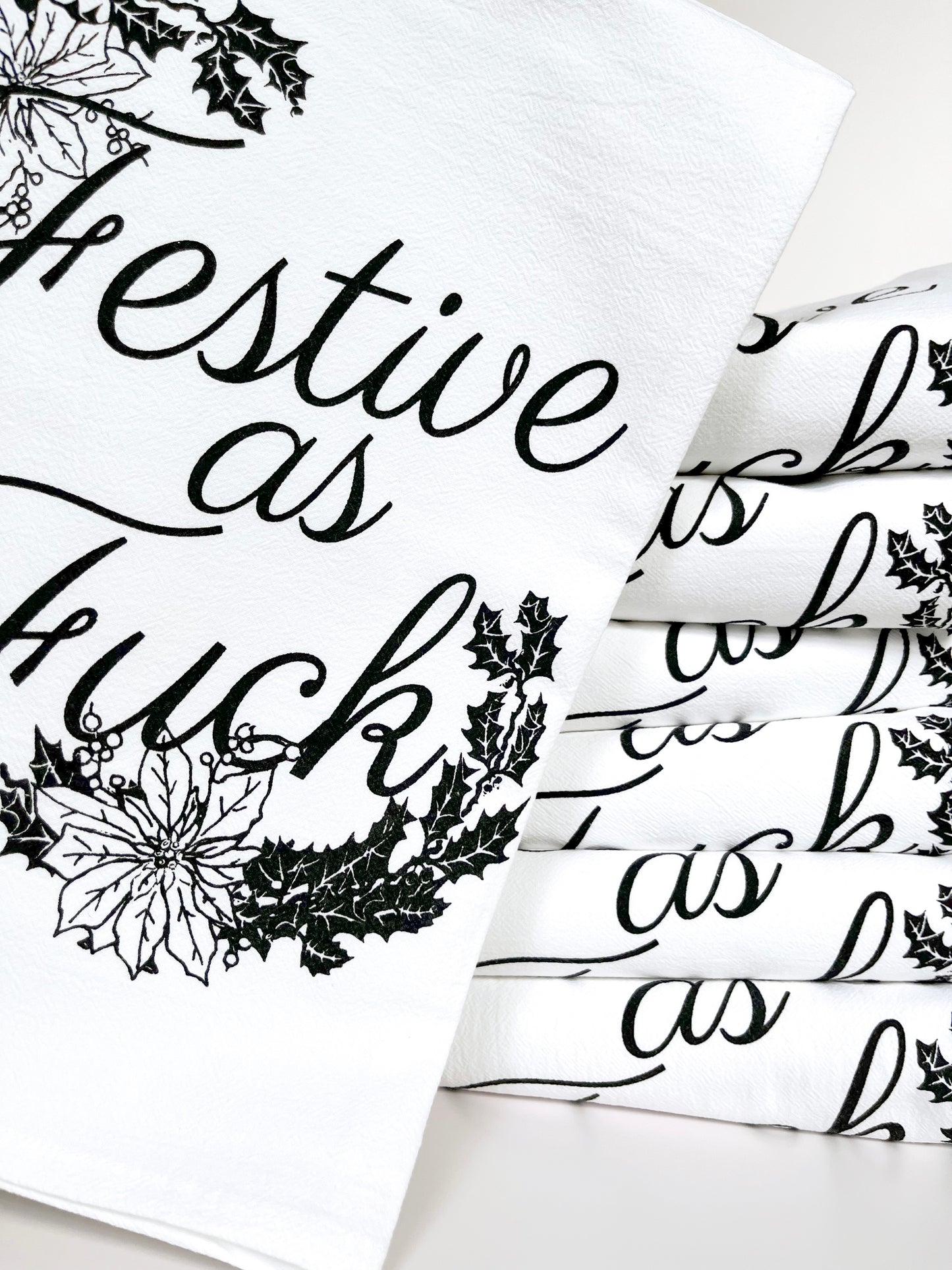 Festive as Fuck Funny Holiday Kitchen Towel - Black Print