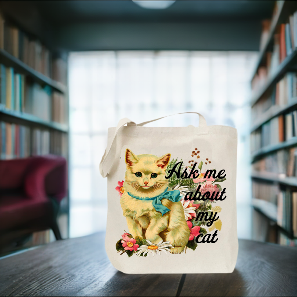 reusable cat bag retro victorian tote kitty carry cat lady gift fun canvas bag  funny gift crazy cat lady accessory shopping bag grandpets gift grandkitty gift cat stocking stuffer white cat picture gift coin laundry pet supply bag  cat carrying cute kitty image