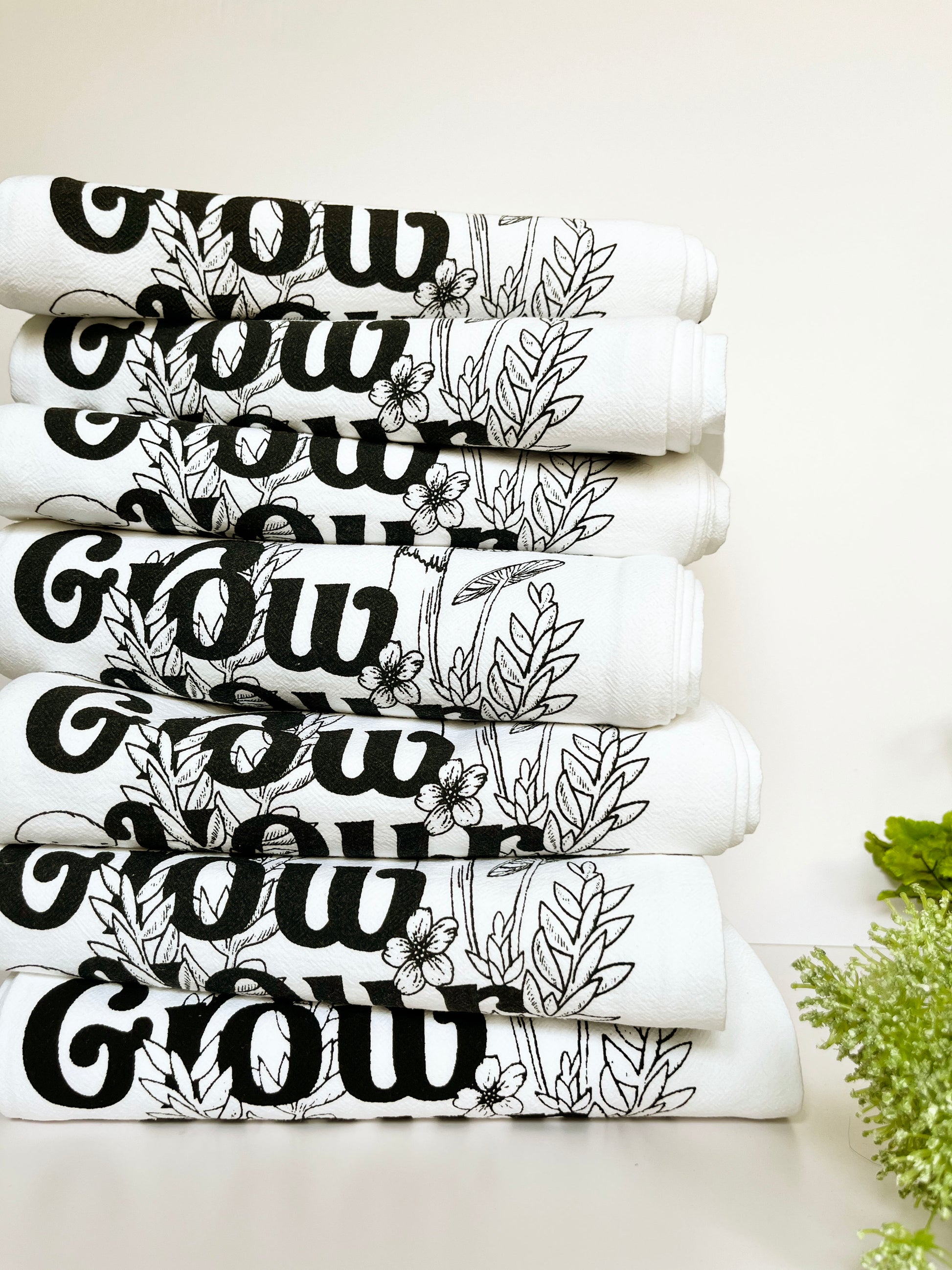 kitchen towel humorous gardening plant mushroom lover cute retro screen print 70s aesthetic style vintage plant lady coin laundry grow your own screen print