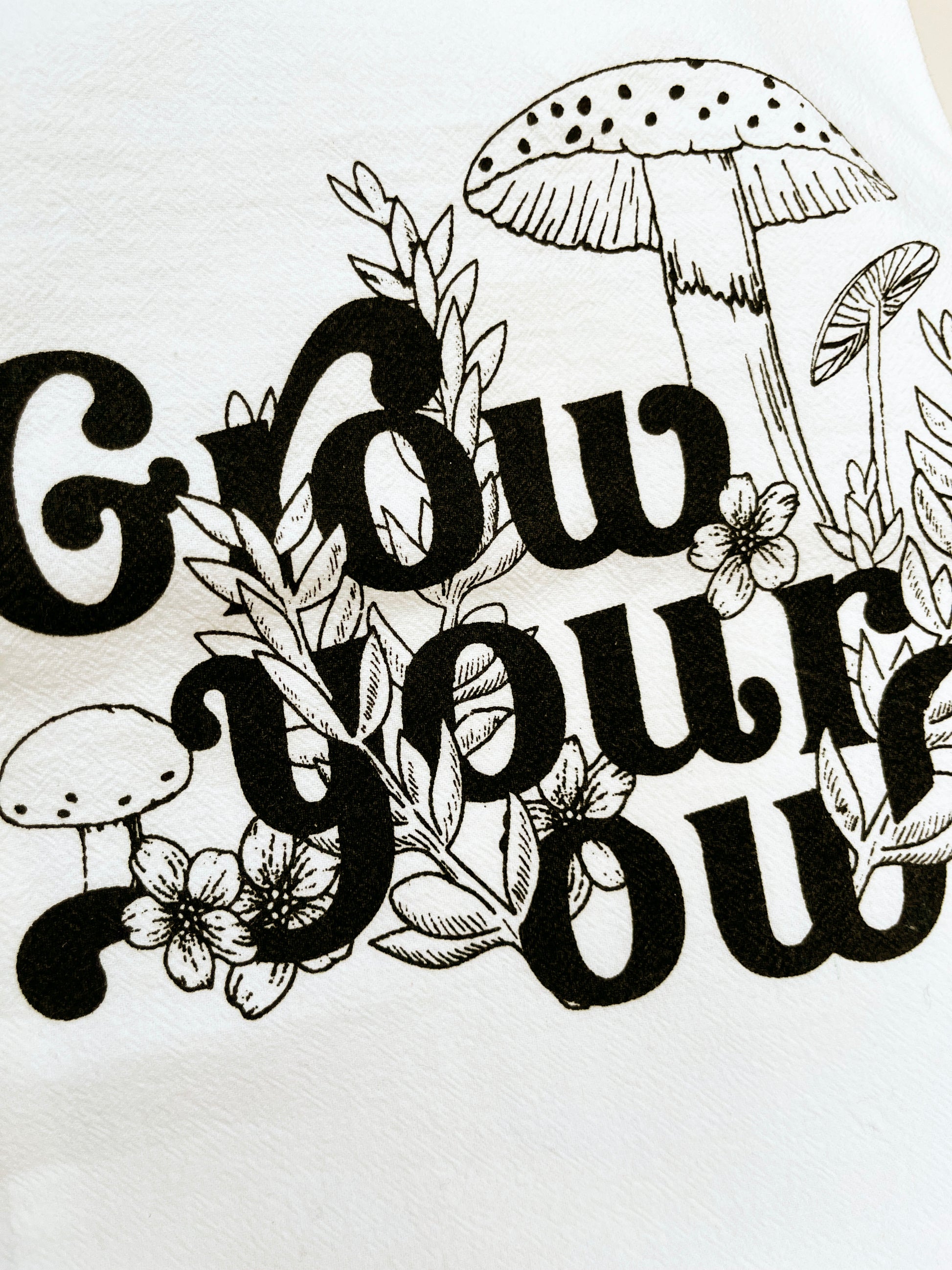 coin laundry kitchen dish tea towel cute funny grow your own mushrooms plants garden plant lady retro look screen print