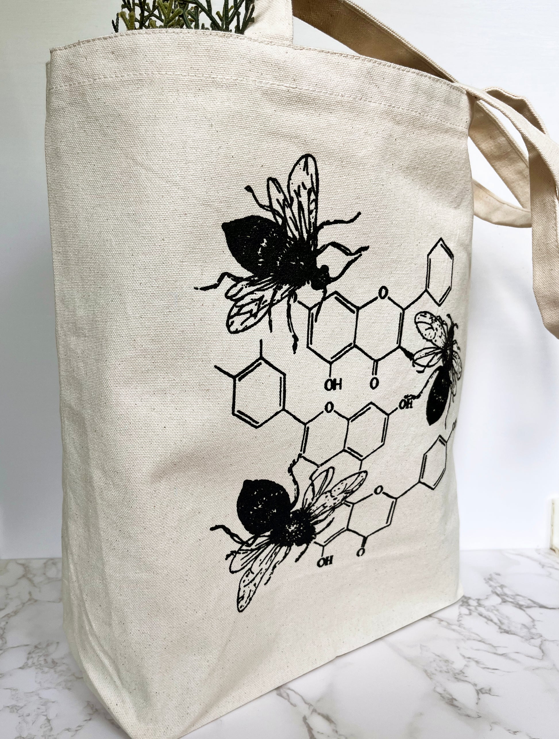 cute canvas tote bag honey bees chemistry beekeeper animal lover farm gardener coin laundry screen print reusable shopping bag science formula