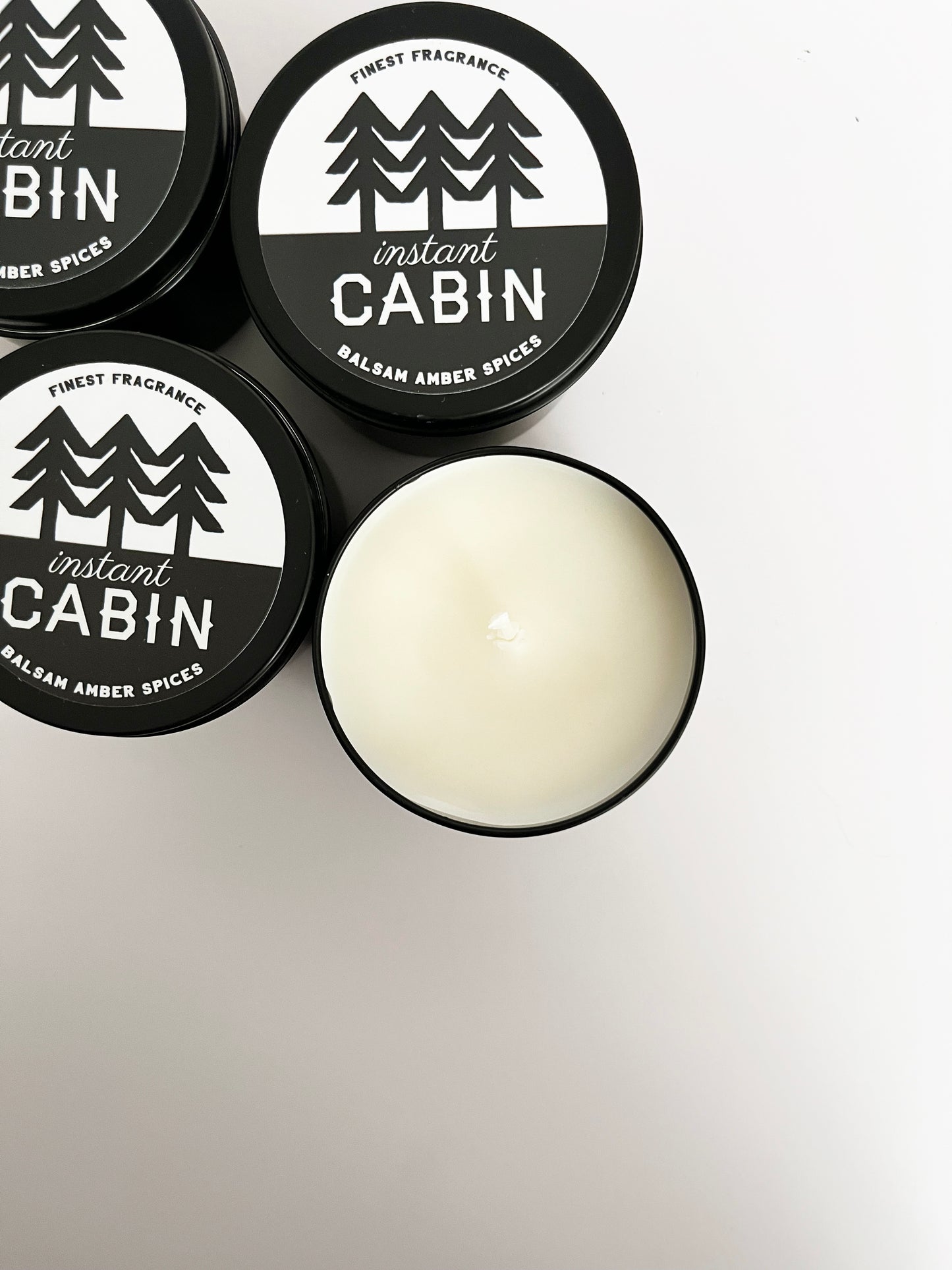 modern rustic home lodge cabin candle coin laundry cute black white simple balsam wood scent instant cabin tin
