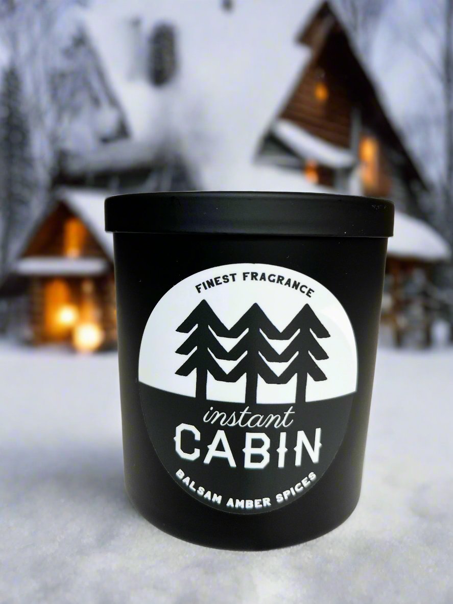 woodland modern trees winter pretty instant cabin candle in black jar modern chic earthy balsam amber cute cozy gift coin laundry