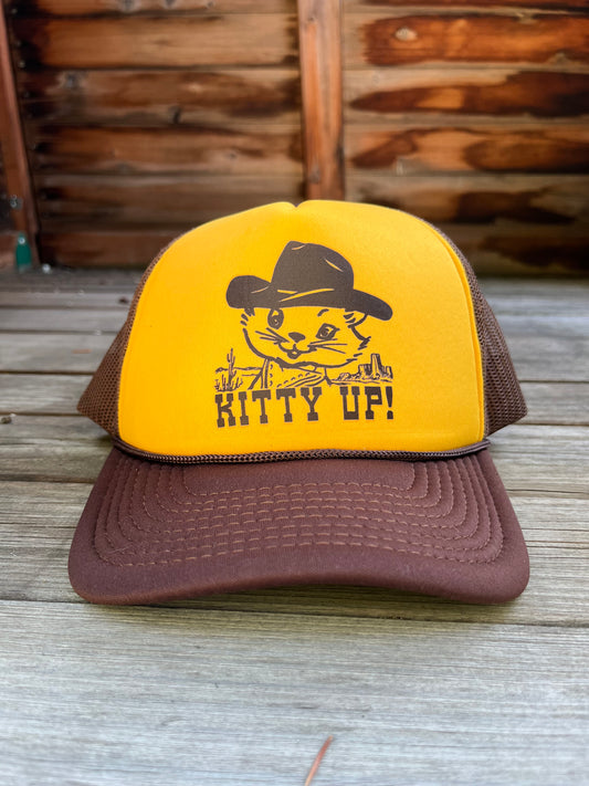 Kitty Up Mesh Back Baseball Hat - Brown