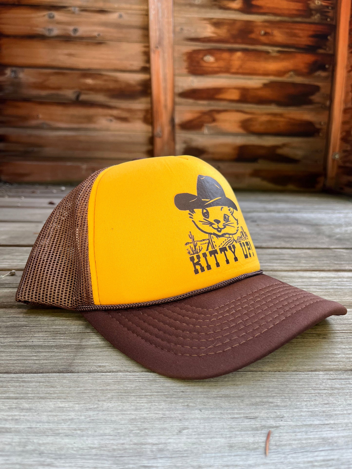 Kitty Up Mesh Back Baseball Hat - Brown