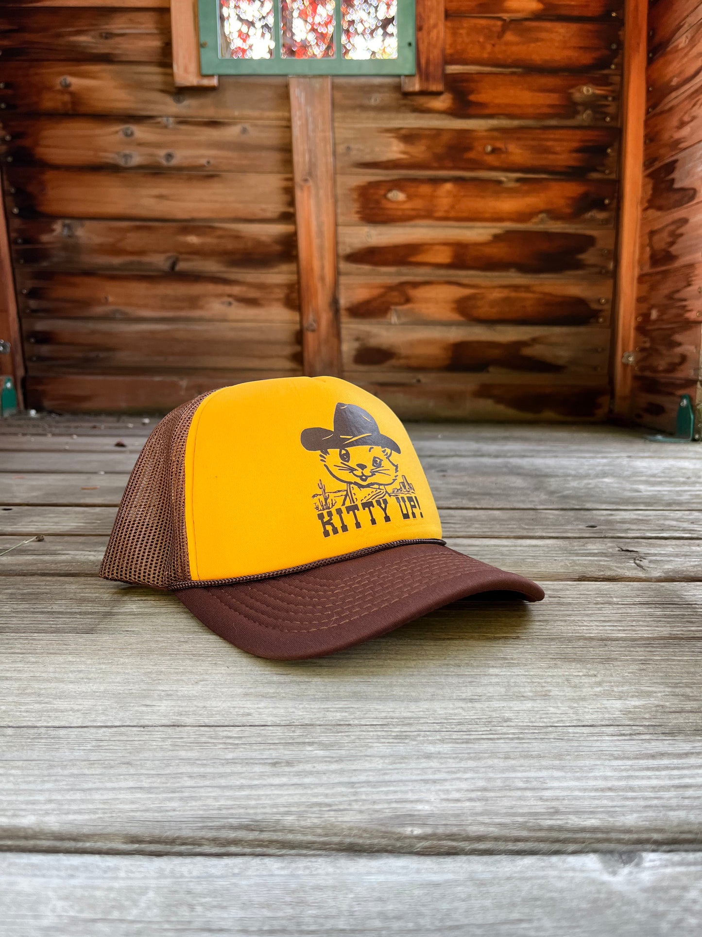Kitty Up Mesh Back Baseball Hat - Brown