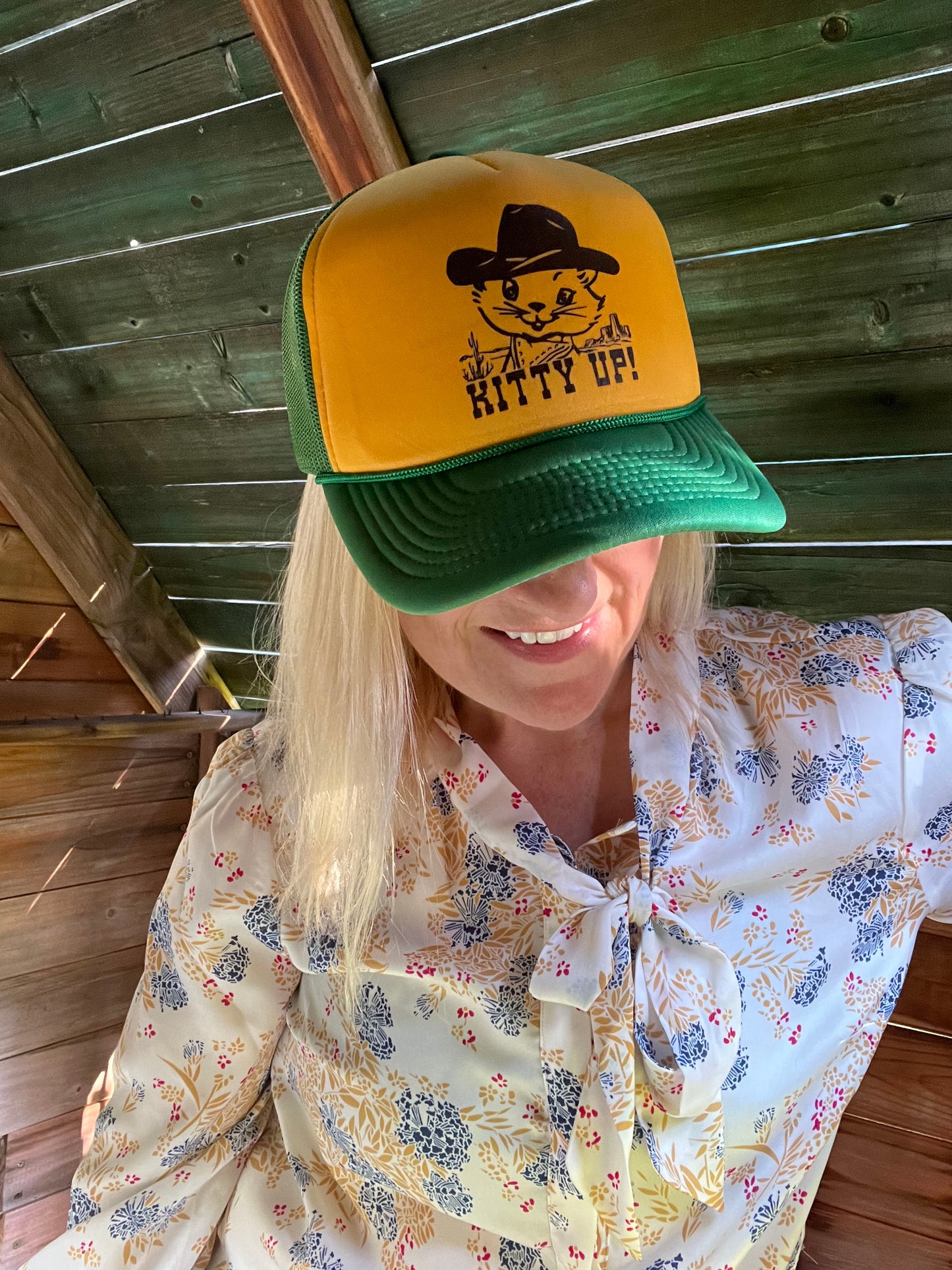 Kitty Up Mesh Back Baseball Hat - Green