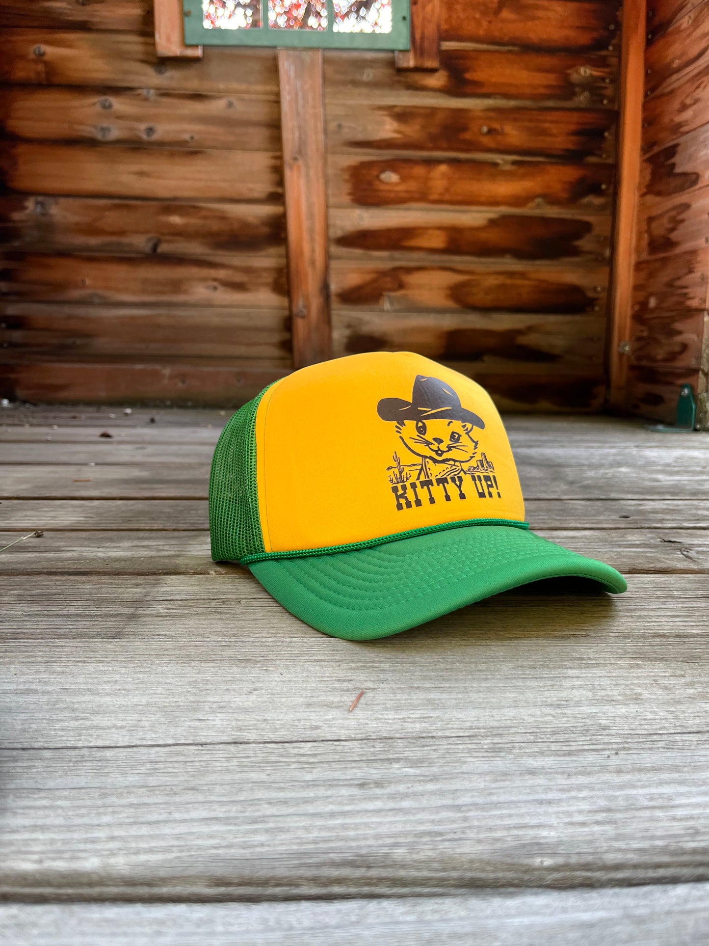 Kitty Up Mesh Back Baseball Hat - Green