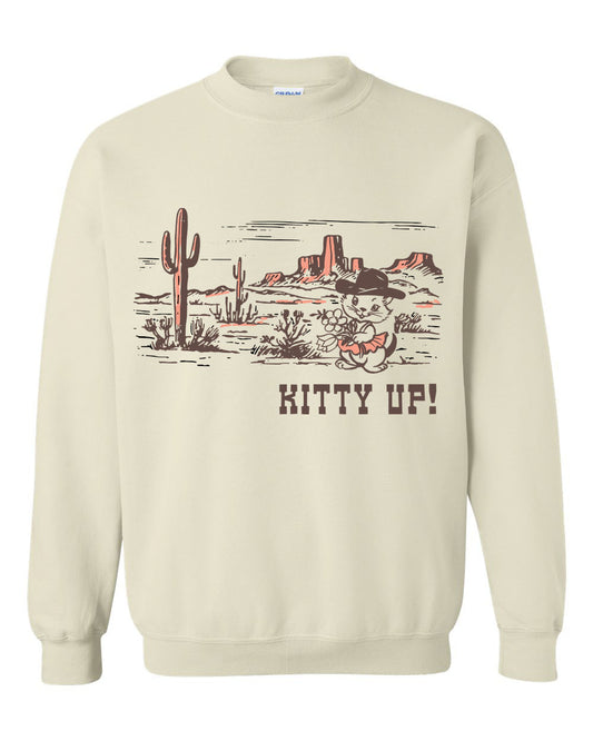 cute retro cat cowgirl western style crew neck sweatshirt funny fashion kitten cat mom gift shirt cactus desert shirts coin laundry funny style