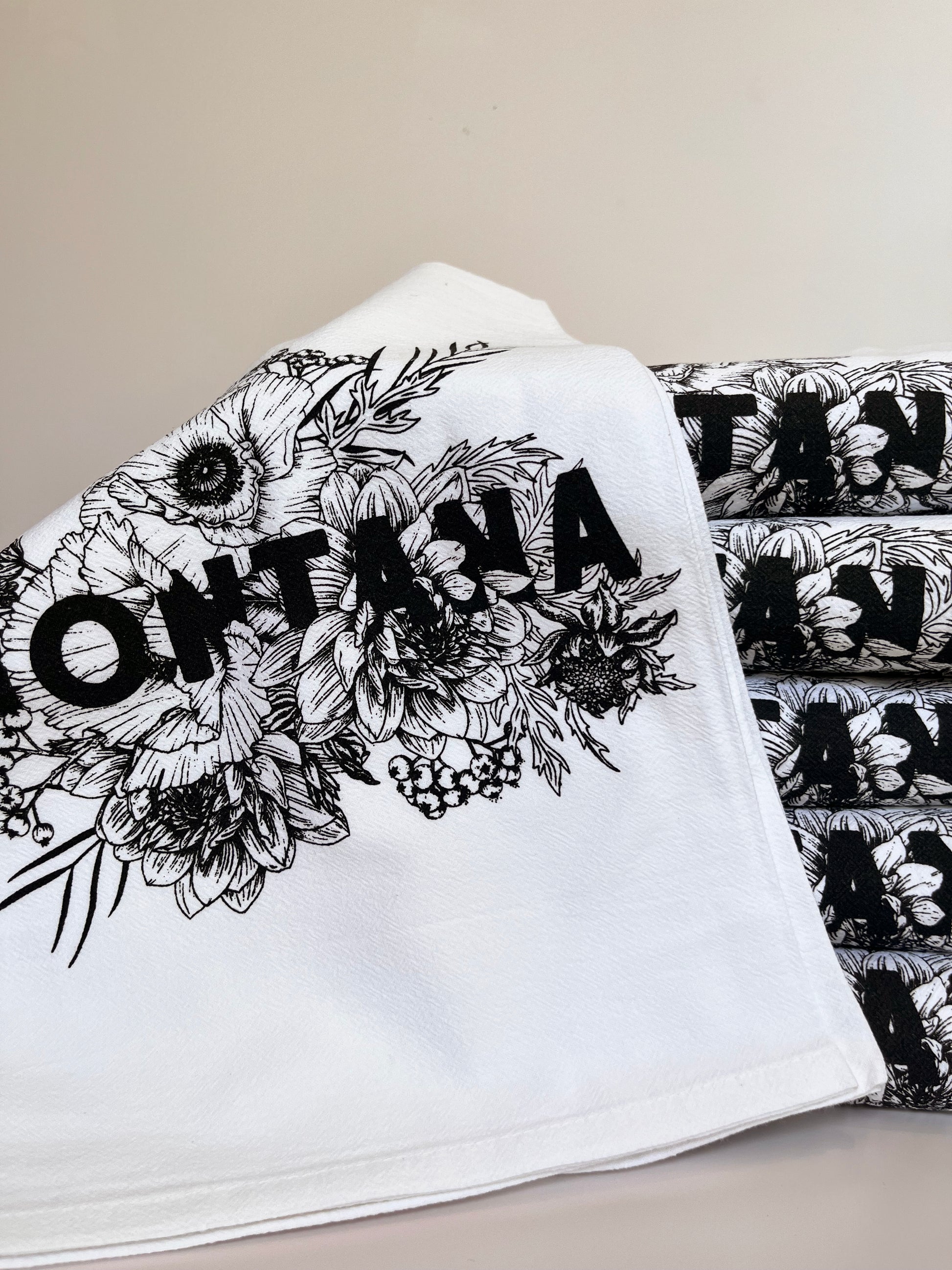 pretty montana floral cotton kitchen towel screen print black white pretty montana home decor decorative cotton kitchen towel montana with flowers fun tea towels coin laundry montana