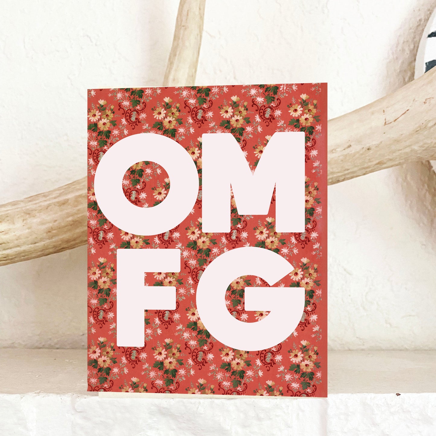 cottage core card with omfg print funny print classic blank inside