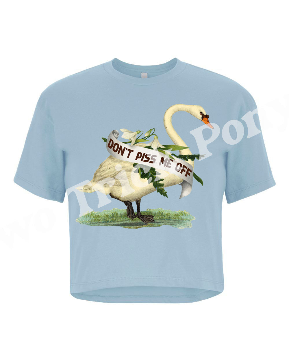 Don't Piss Me Off Swan Crop Tee - Blue