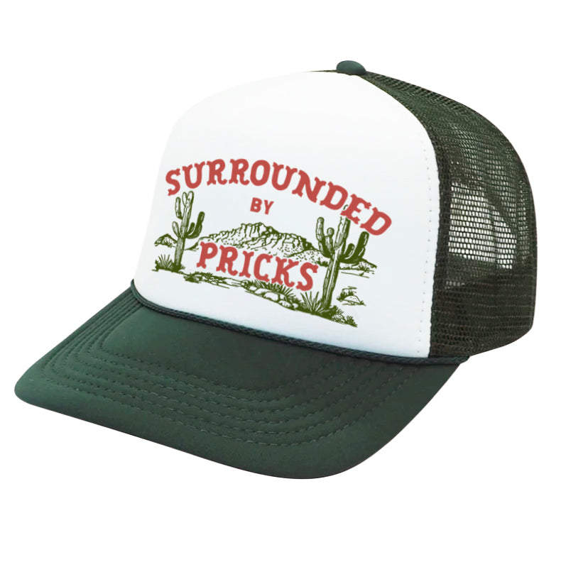 Surrounded By Pricks Mesh Back Baseball Hat - White/Green