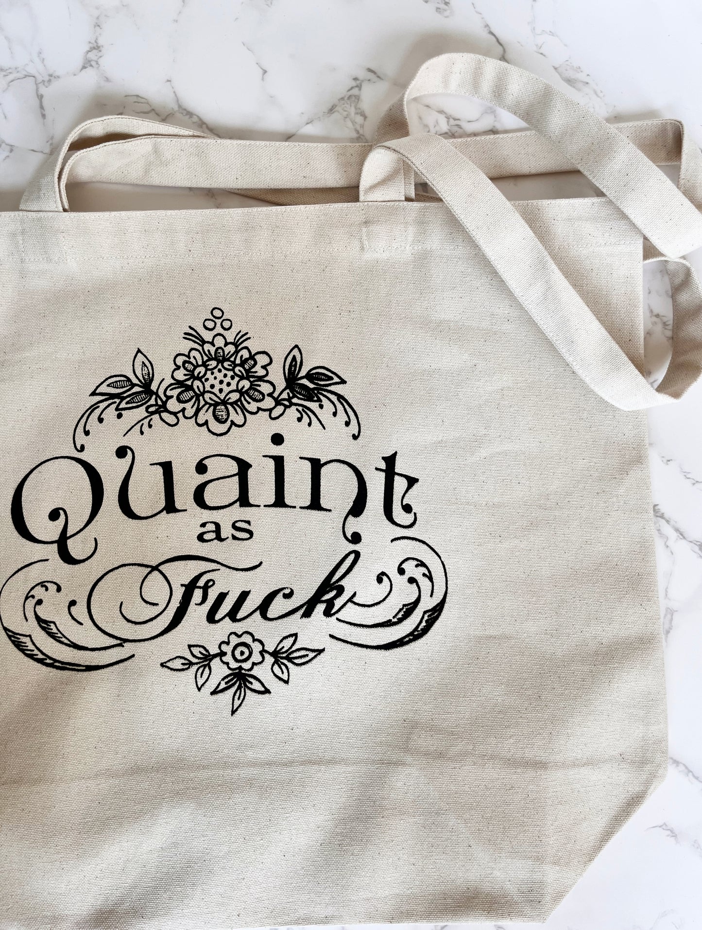 quaint as fuck tote bag travel bougie fancy birthday gift coin laundry screen print