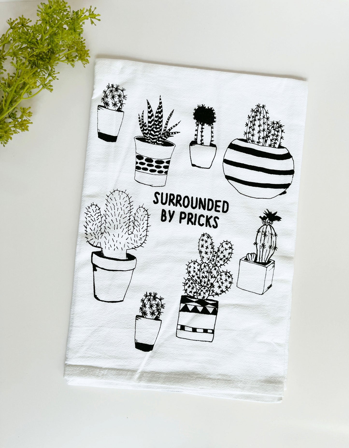 plant lady garden plants surrounded by pricks funny kitchen dish tea towel cute desert coin laundry fun gift wedding arizona screen print