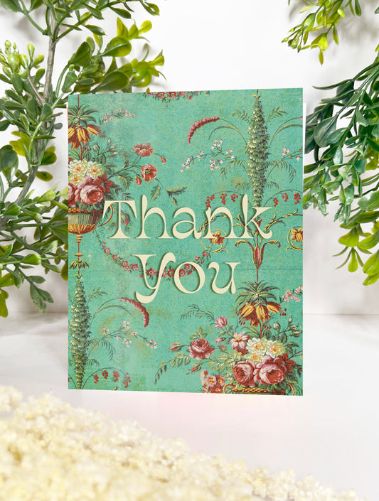 maximalist style greeting card retro floral flowers victorian thank you card vintage style cards snail mail cute coin laundry montana cards