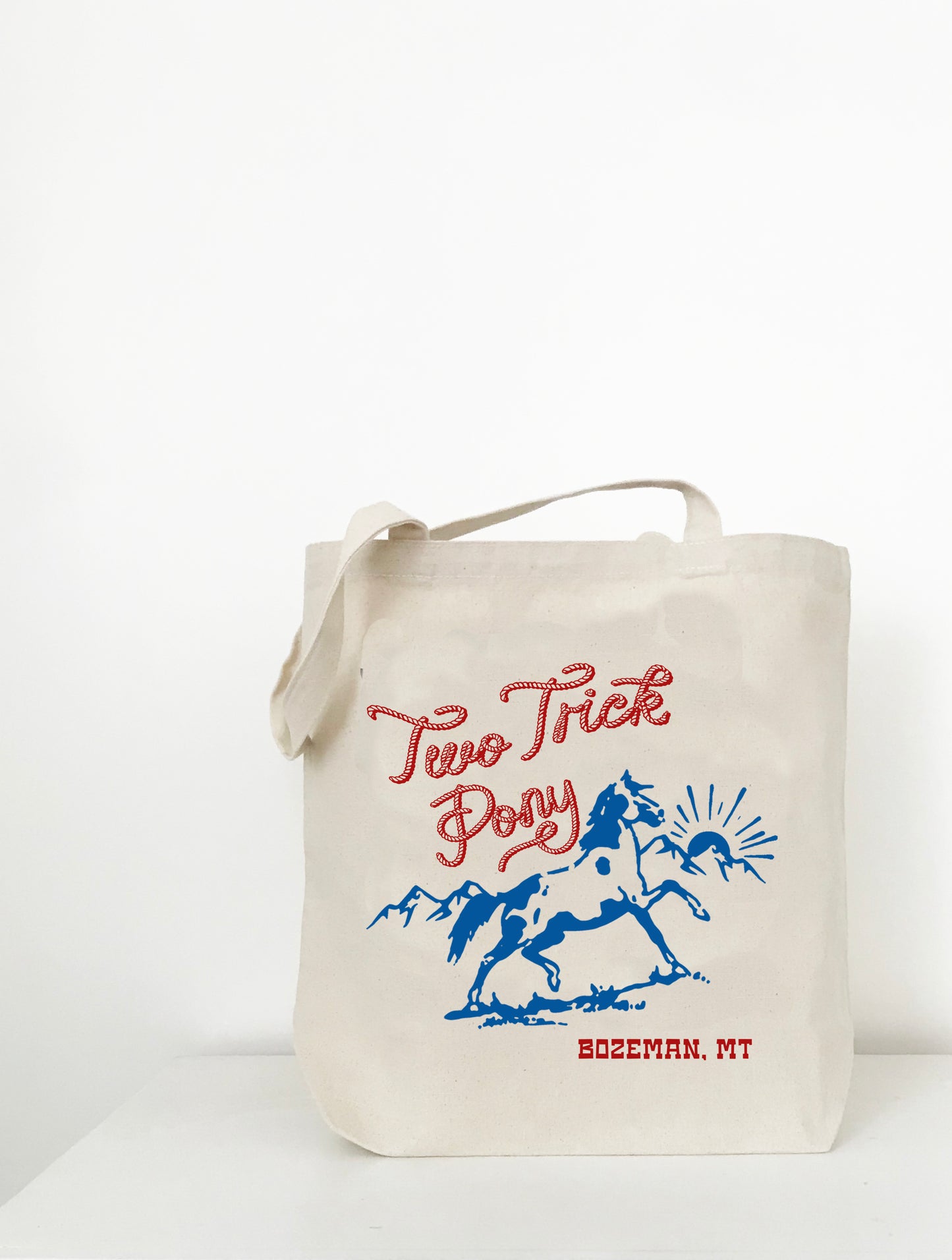 Two Trick Pony Blue Red Horse Canvas Tote Bag