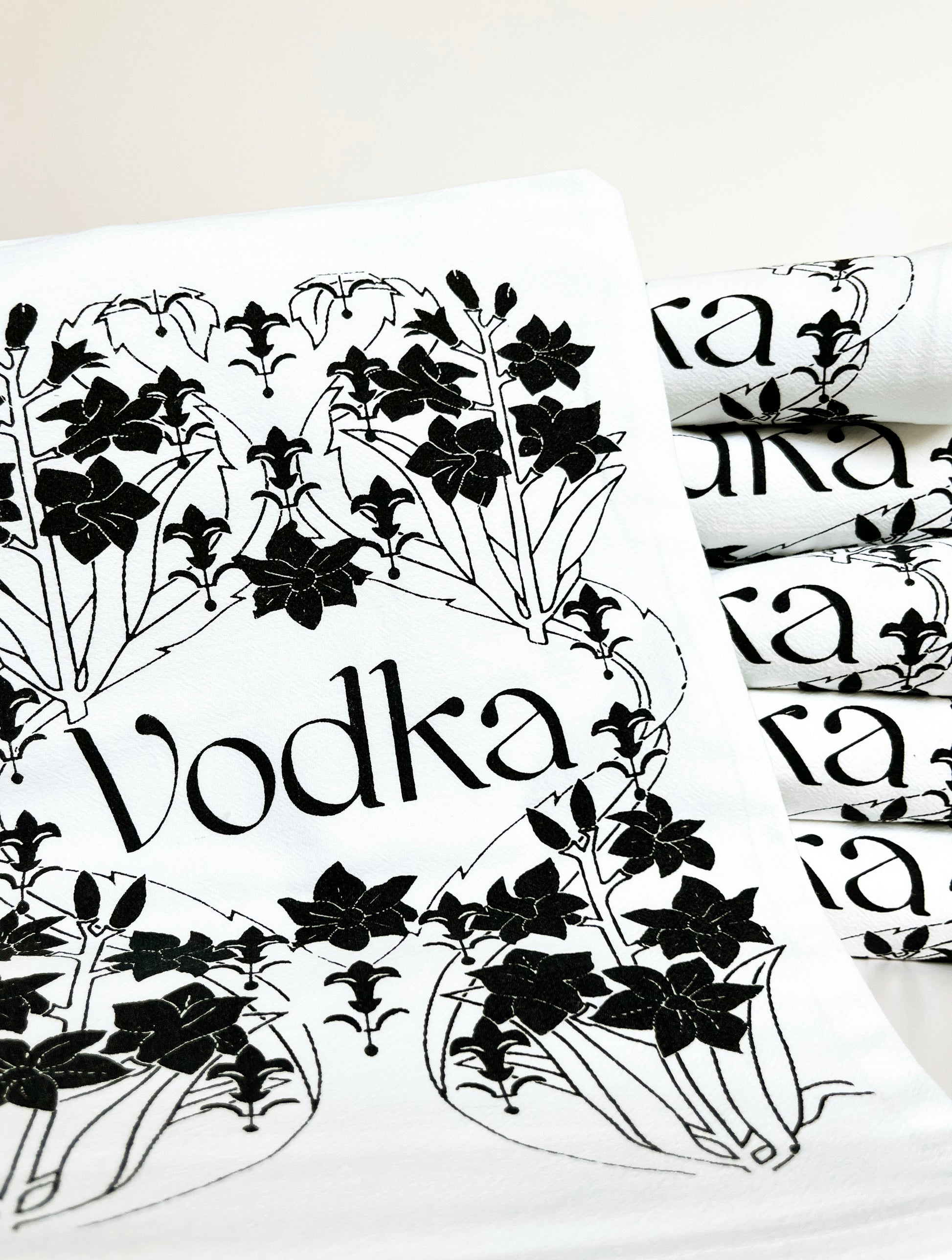 1920s vintage style cotton tea towel vodka theme floral pattern decorative bar towel fun towels coin laundry montana