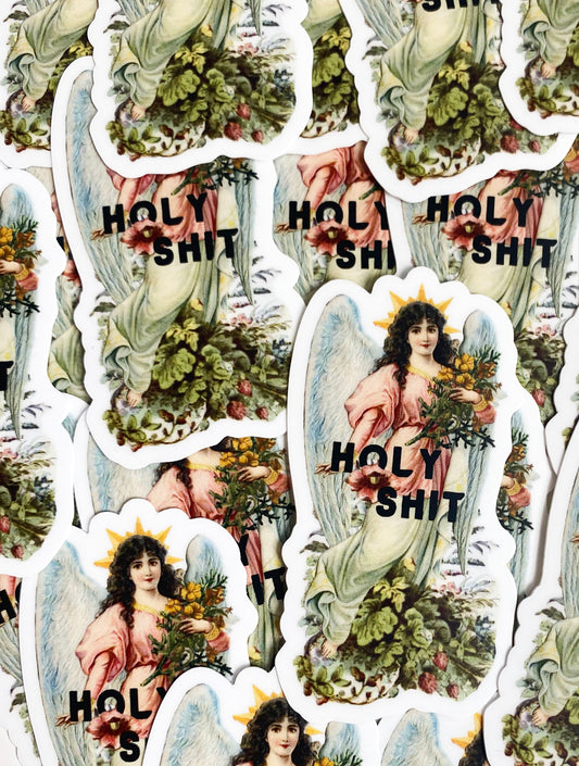 holy shit angel sticker pretty vintage angel sticker holy shit flowers pastel funny sticker coin laundry montana