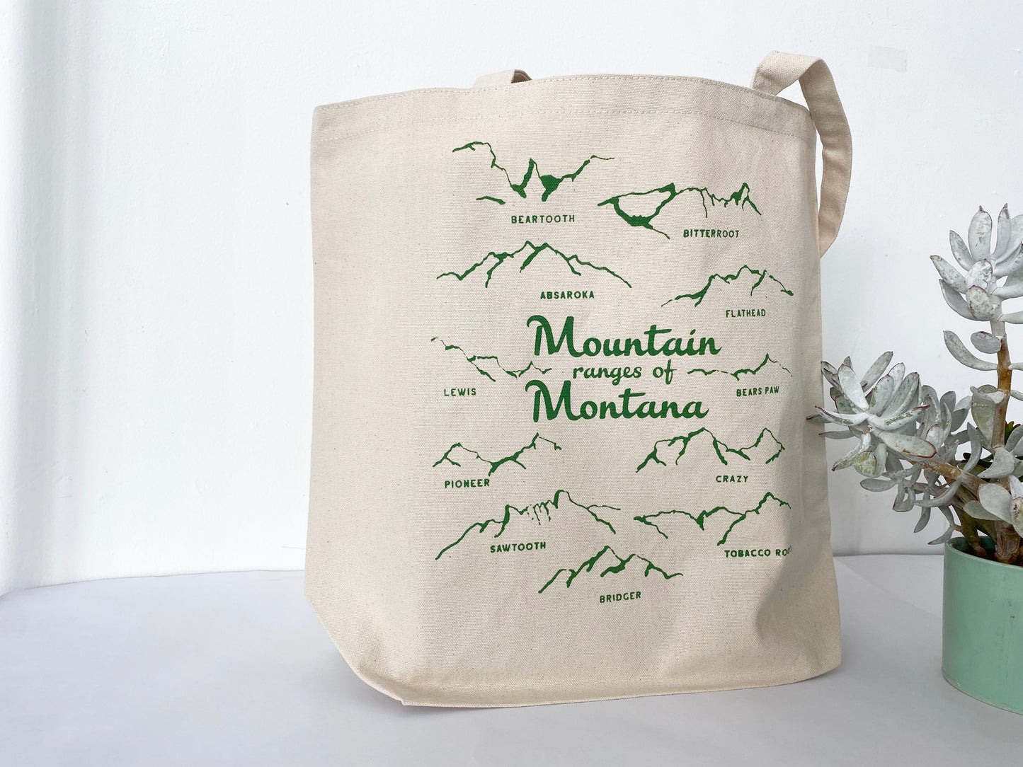 Mountains of Montana cotton canvas tote bag reusable shopper shopping bag hand illustration drawn mountain range souvenir western coin laundry travel bag