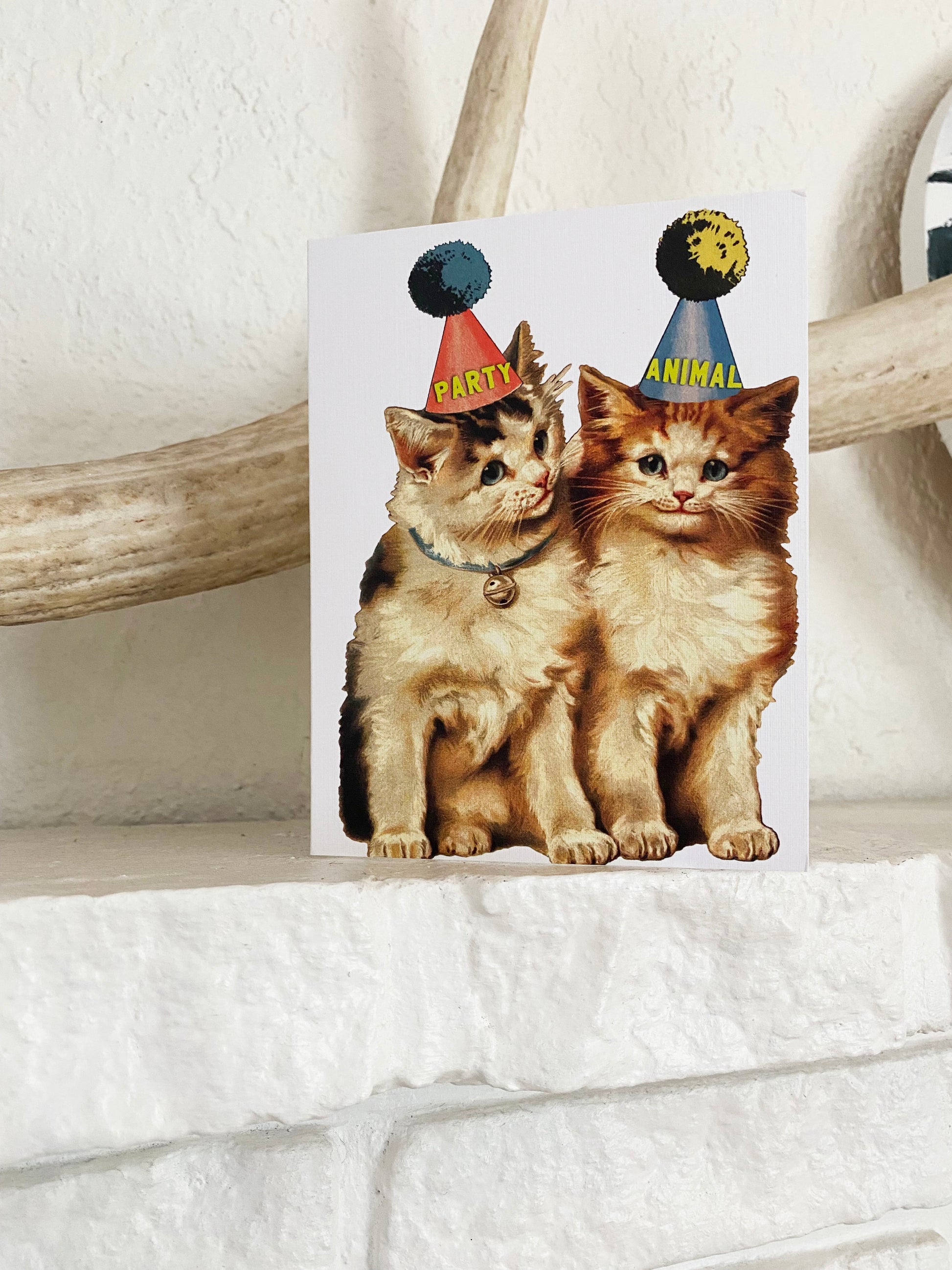 cute greeting card kitty party animal fun send mail best friend celebrate birthday anniversary mother's day father's day anytime vintage design vibes silly