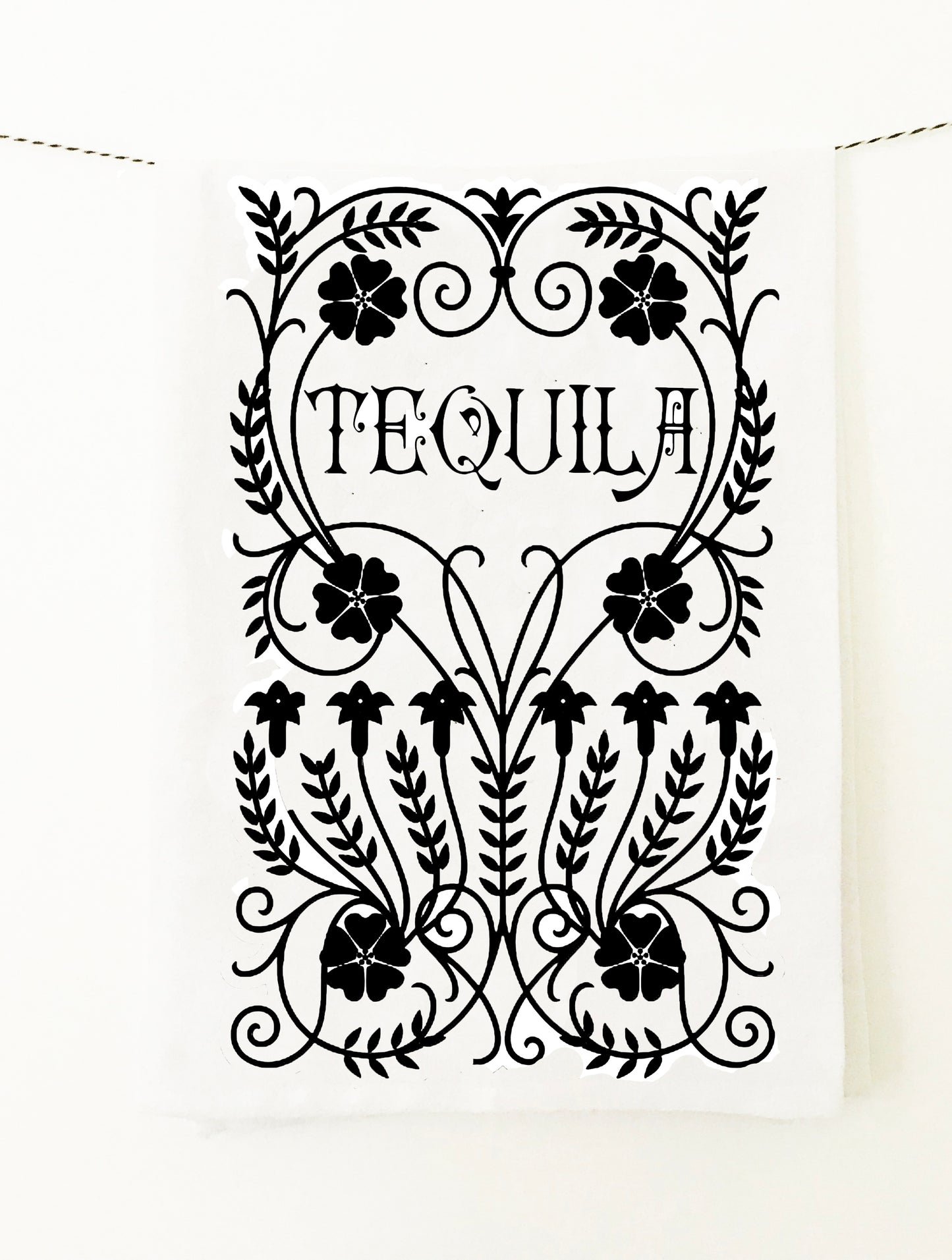 bar towel liquor tequila theme symmetrical floral design screen print drinks with friends cute retro mexican folk large quality cotton towel  coin laundry 