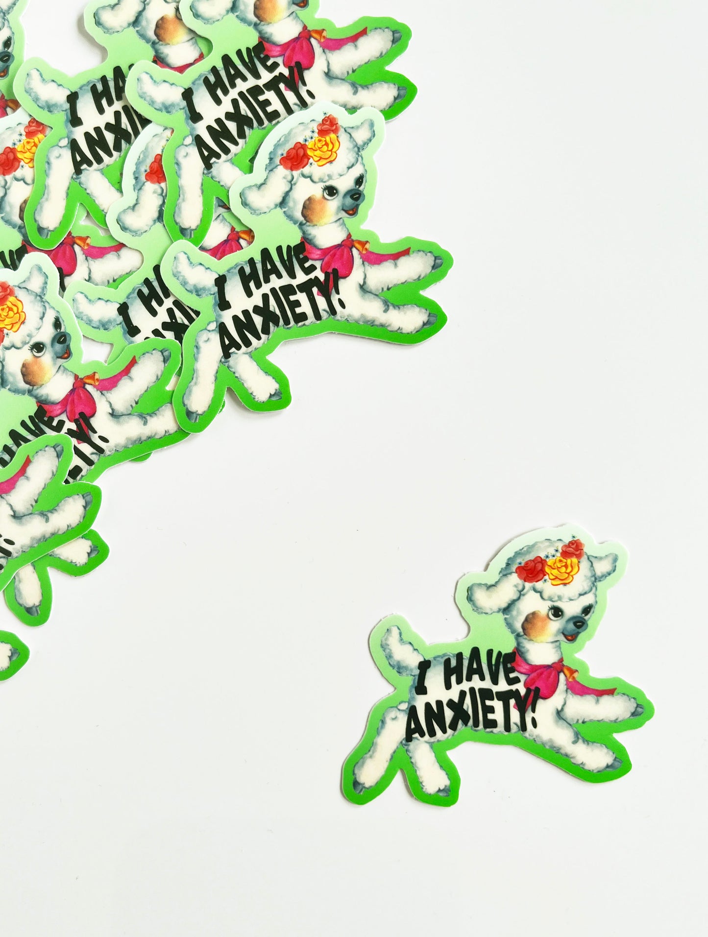 funny sticker with lamb i have anxiety cute sheep sticker says i have anxiety vintage style fun stickers coin laundry montana 