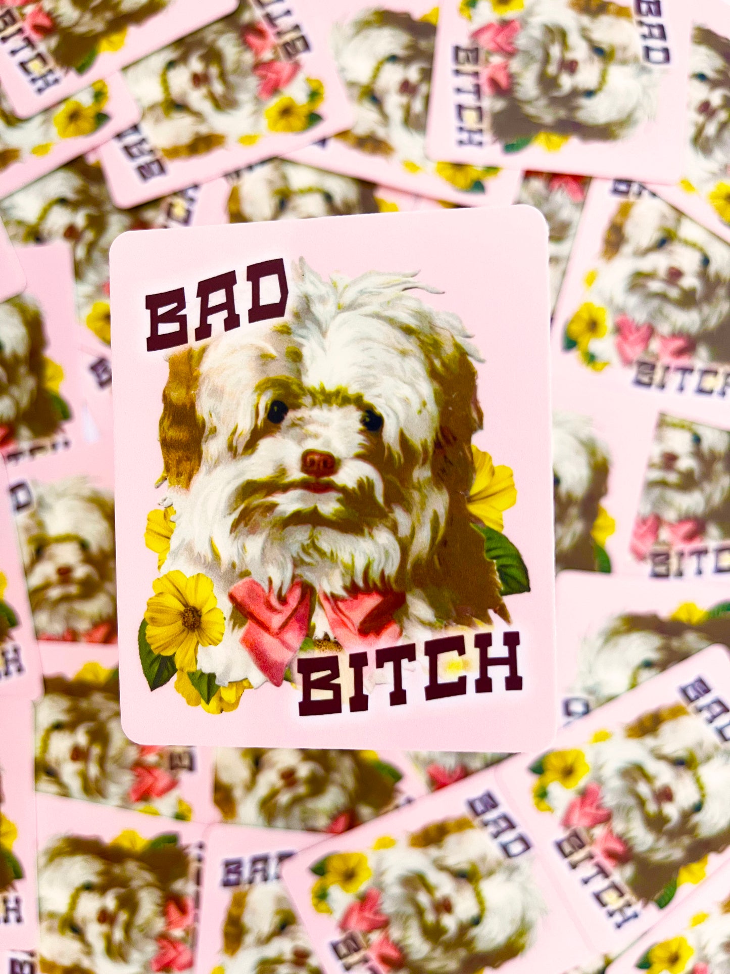 funny sticker with puppy dog bad bitch cute dog sticker decals with flowers retro style stickers coin laundry funny stickers