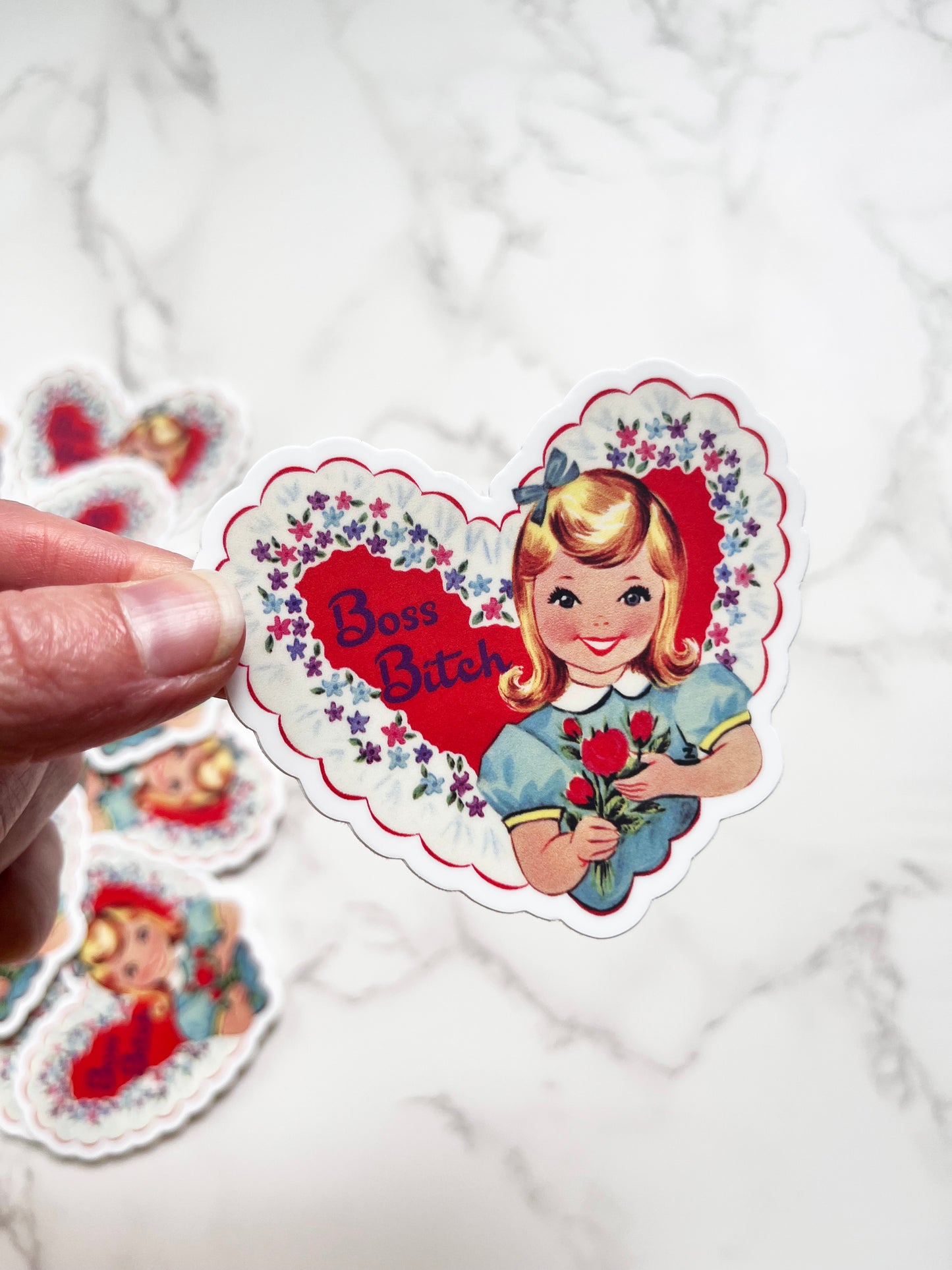 best sticker boss bitch funny decal with vintage aesthetic girl flowers and heart shaped cute coin laundry sticker 