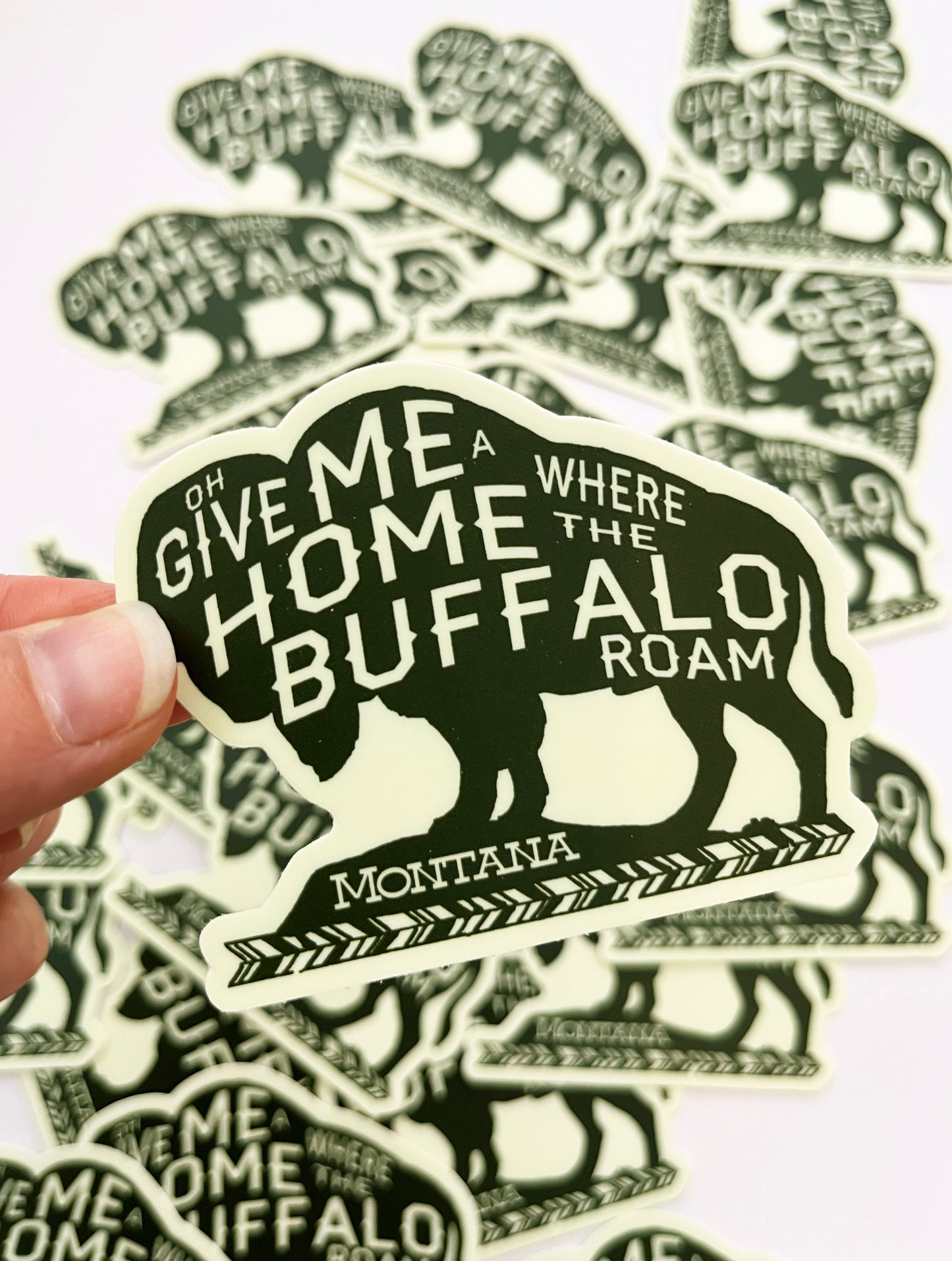 cute buffalo sticker oh give me a home where the buffalo roam montana bison souvenir sticker cute green bison sticker montana  travel decal coin laundry fun stickers