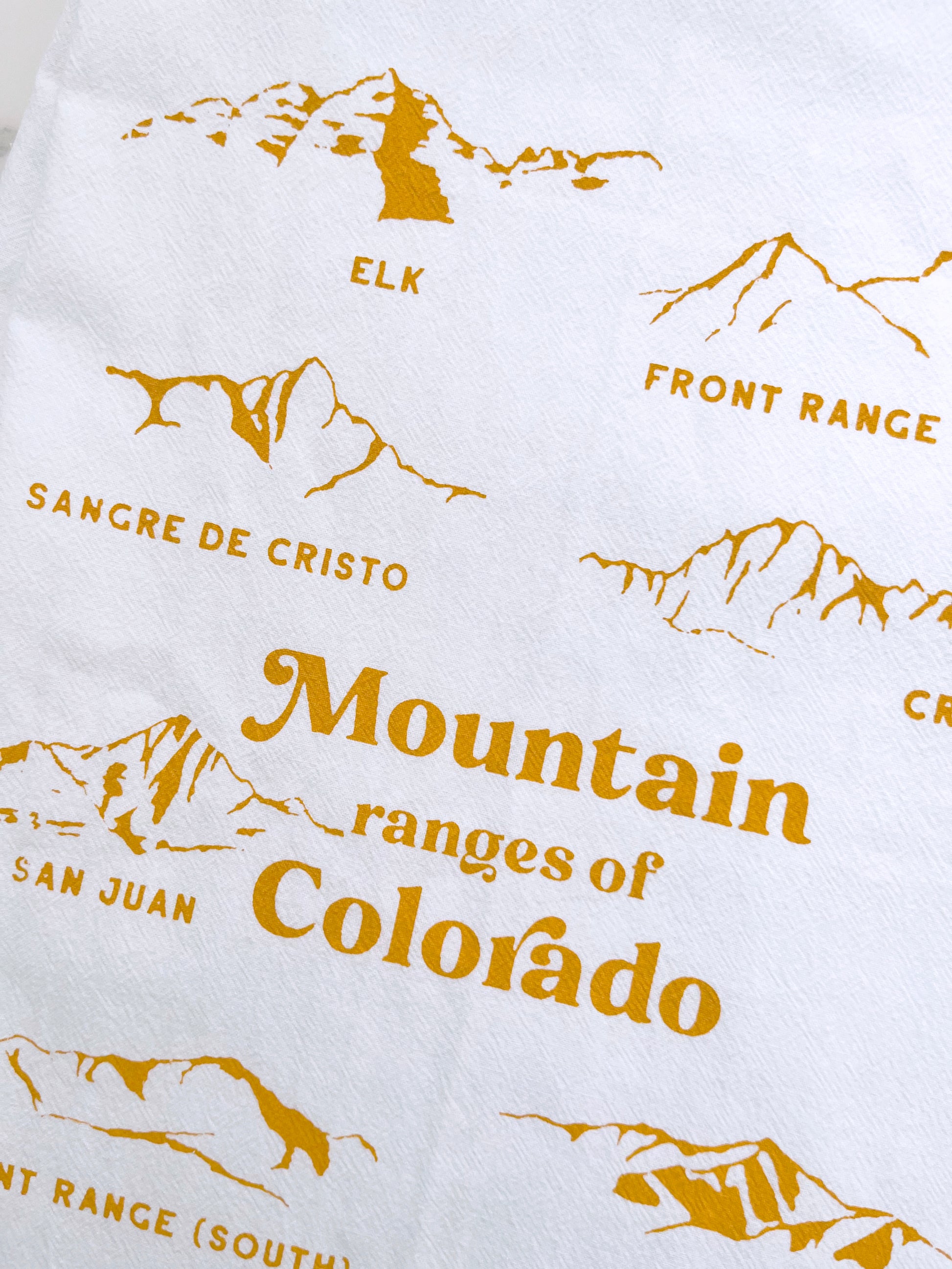 mountain ranges of colorado kitchen dish tea towel hand screen printed coin laundry cute travel souvenir hand illustrated mountains