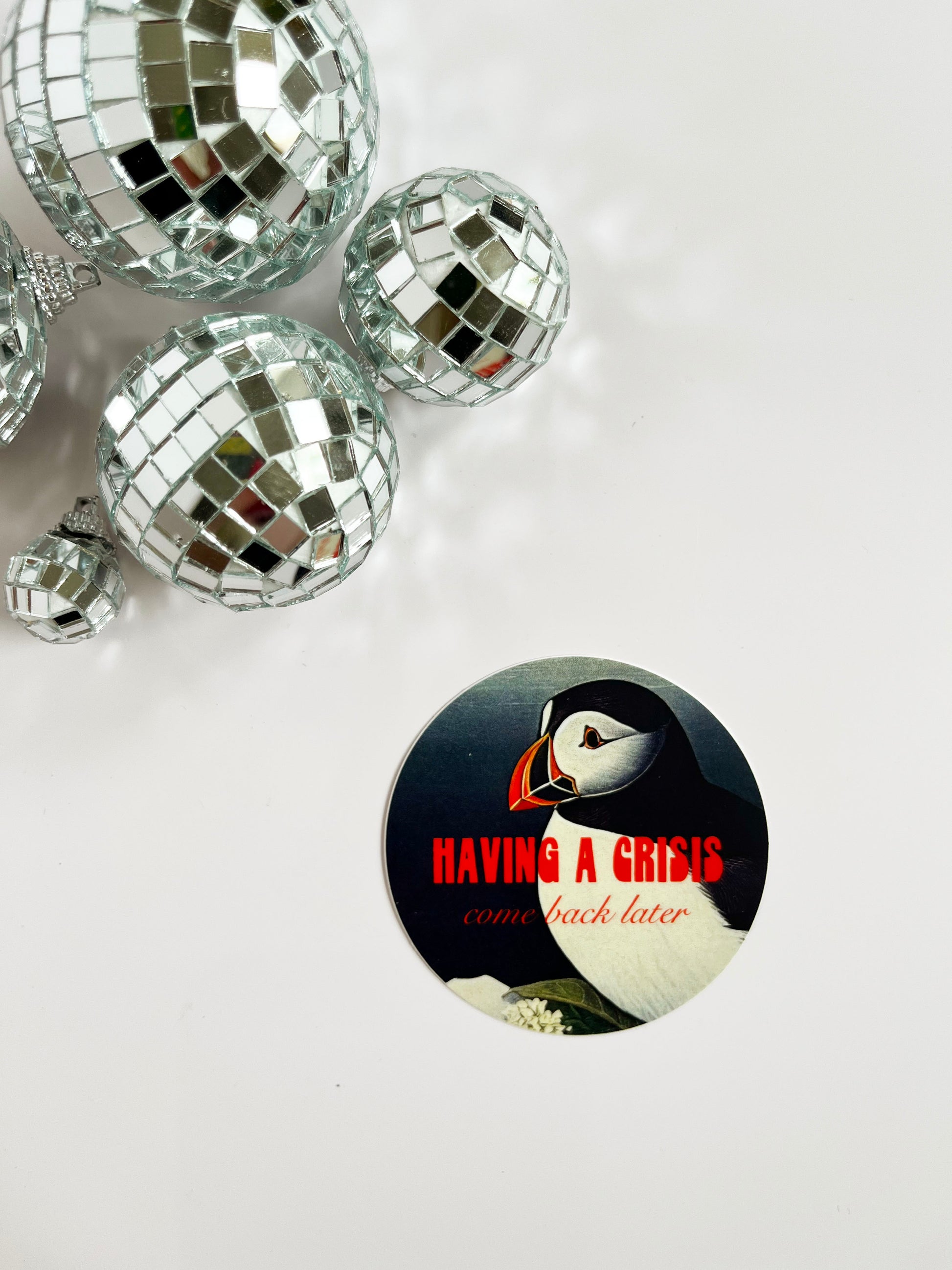 funny bird sticker having a crisis come back later puffin penguin sarcastic funny stickers coin laundry montana   