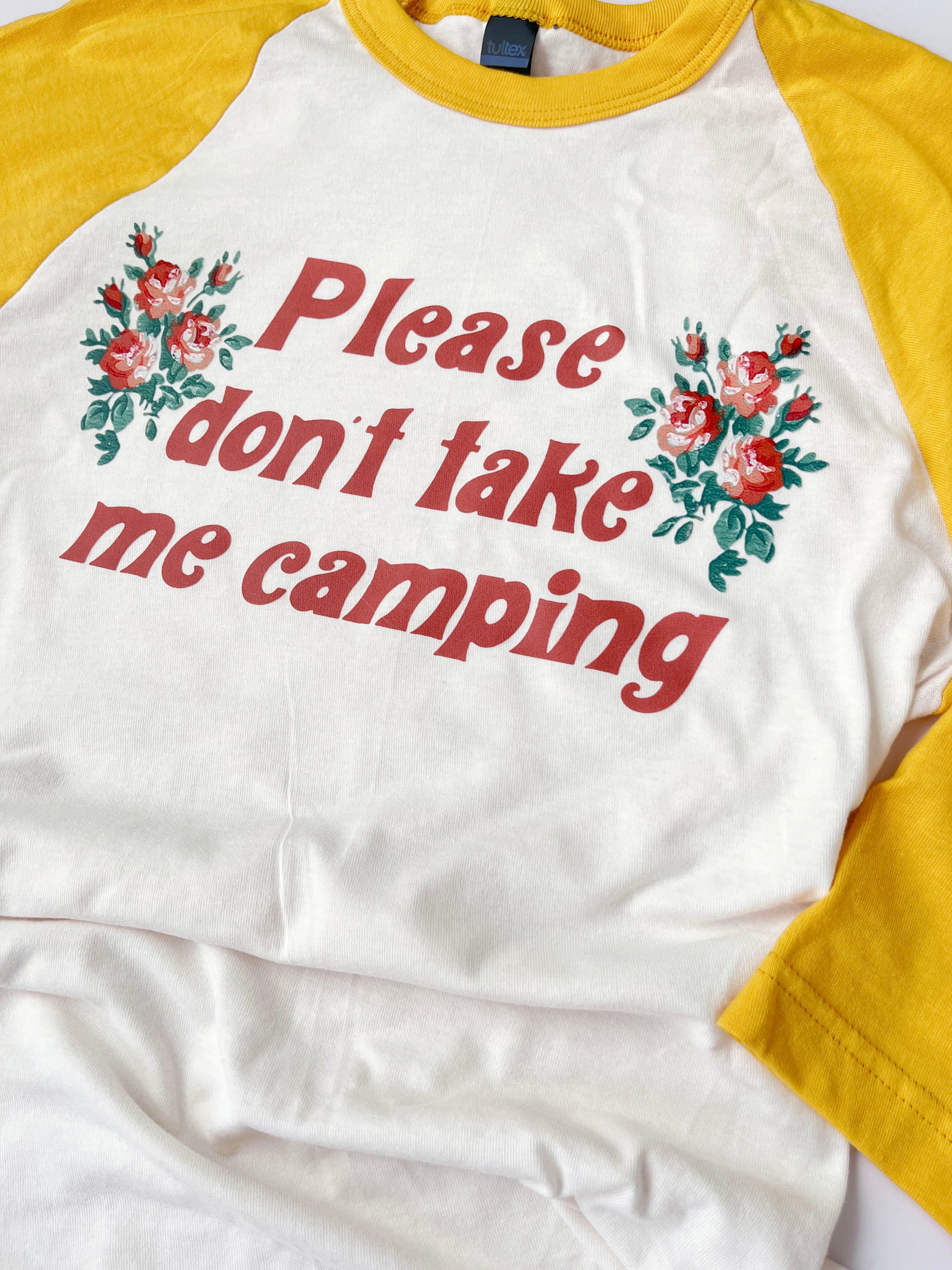 made in bozeman montana camping tee funny shirt for unisex women men raglan tee long sleeve mustard yellow vintage white old school style fun shirt dont take me camping i hate camping fashion for fall spring