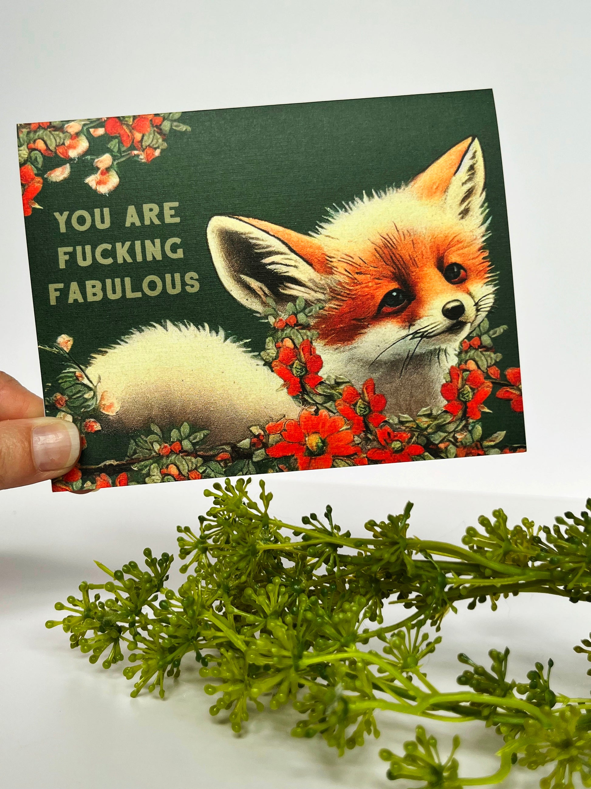 cute woodland forest fairy fox you are fucking fabulous funny card retro illustration cute greeting card the coin laundry send to best friend crush sister mother animal lover outdoor lover snail mail blank inside all purpose vintage vibes