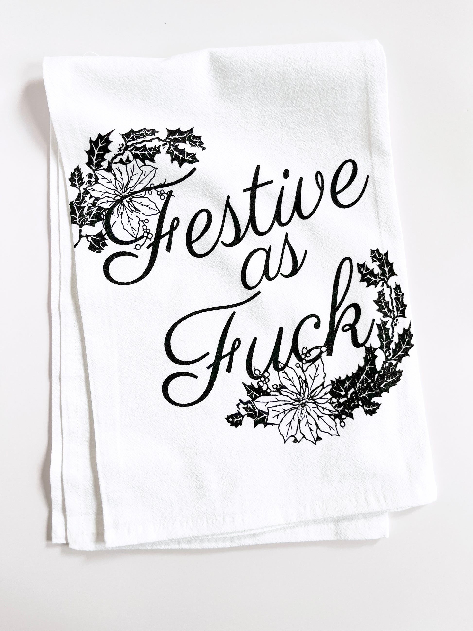 cute christmas tea towel festive as fuck funny holiday home decor retro kitsch christmas kitchen towel coin laundry screen print dish towel secret santa stocking stuffer