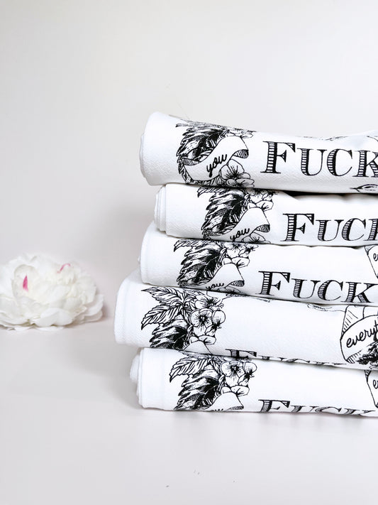 fuck everything kitchen towel funny tea towel with bird vintage flowers cute farmhouse vintage style decor coin laundry funny kitchen decor