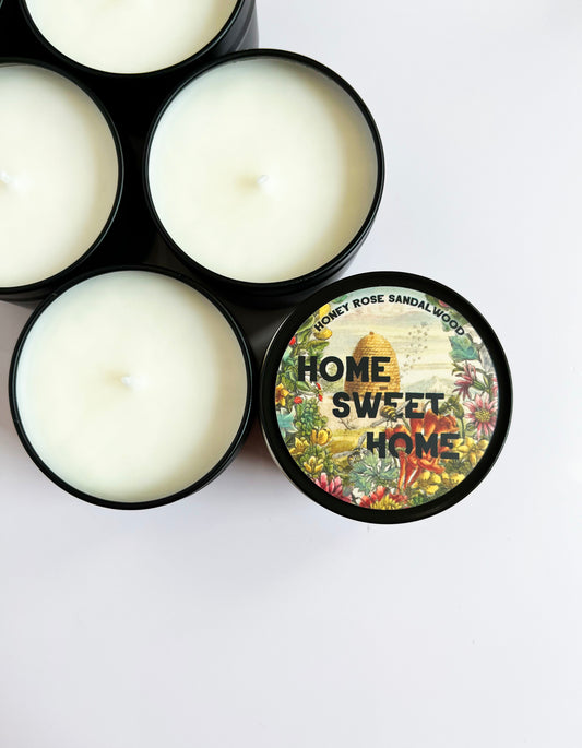 scented candle home sweet pretty floral design garden bee hive colorful
