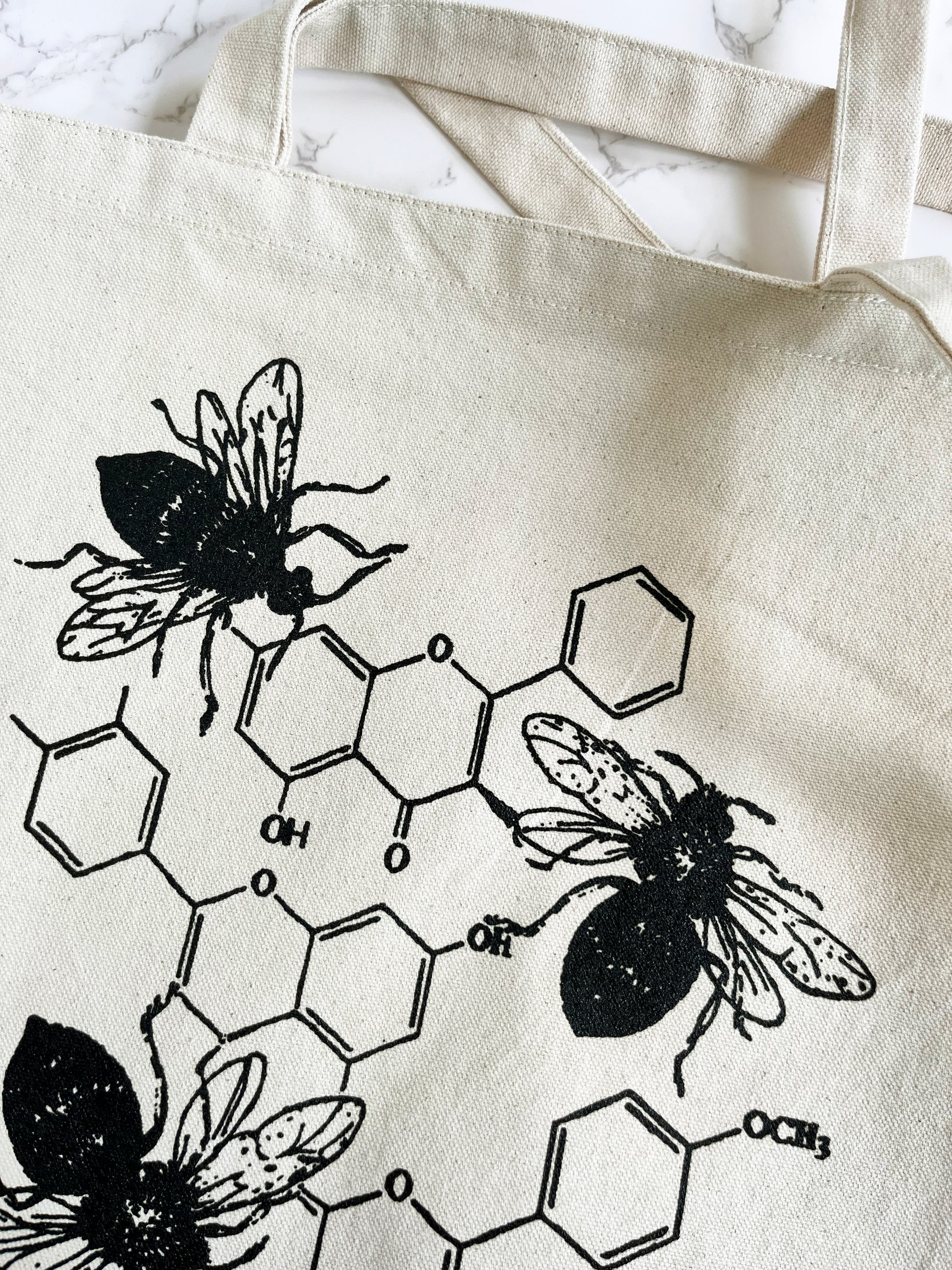 honey bee bees chemical structure cute science chemistry cotton canvas tote bag reusable shopper coin laundry screen print