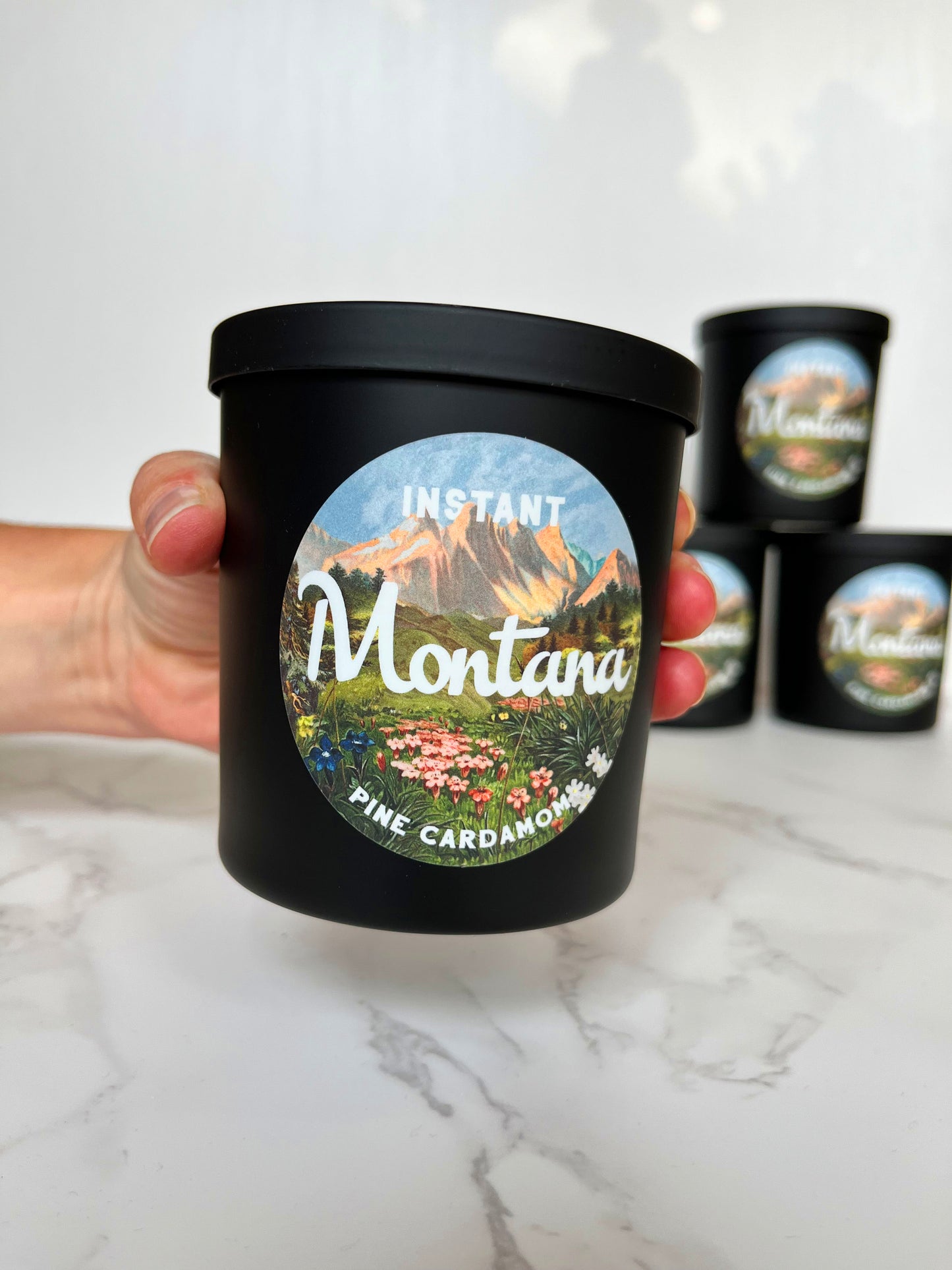 pretty chic gift candle jar black glass jar mountains montana adventure travel souvenir