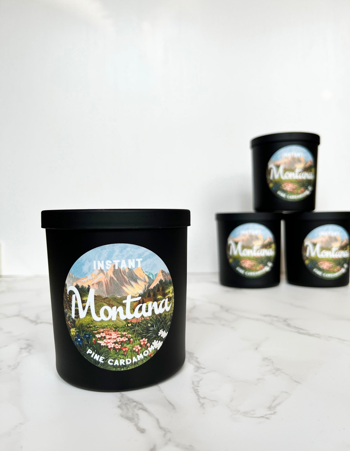 black glass jar matte chic pretty candle instant montana mountain woodland pine cardamom earthy scent boho travel