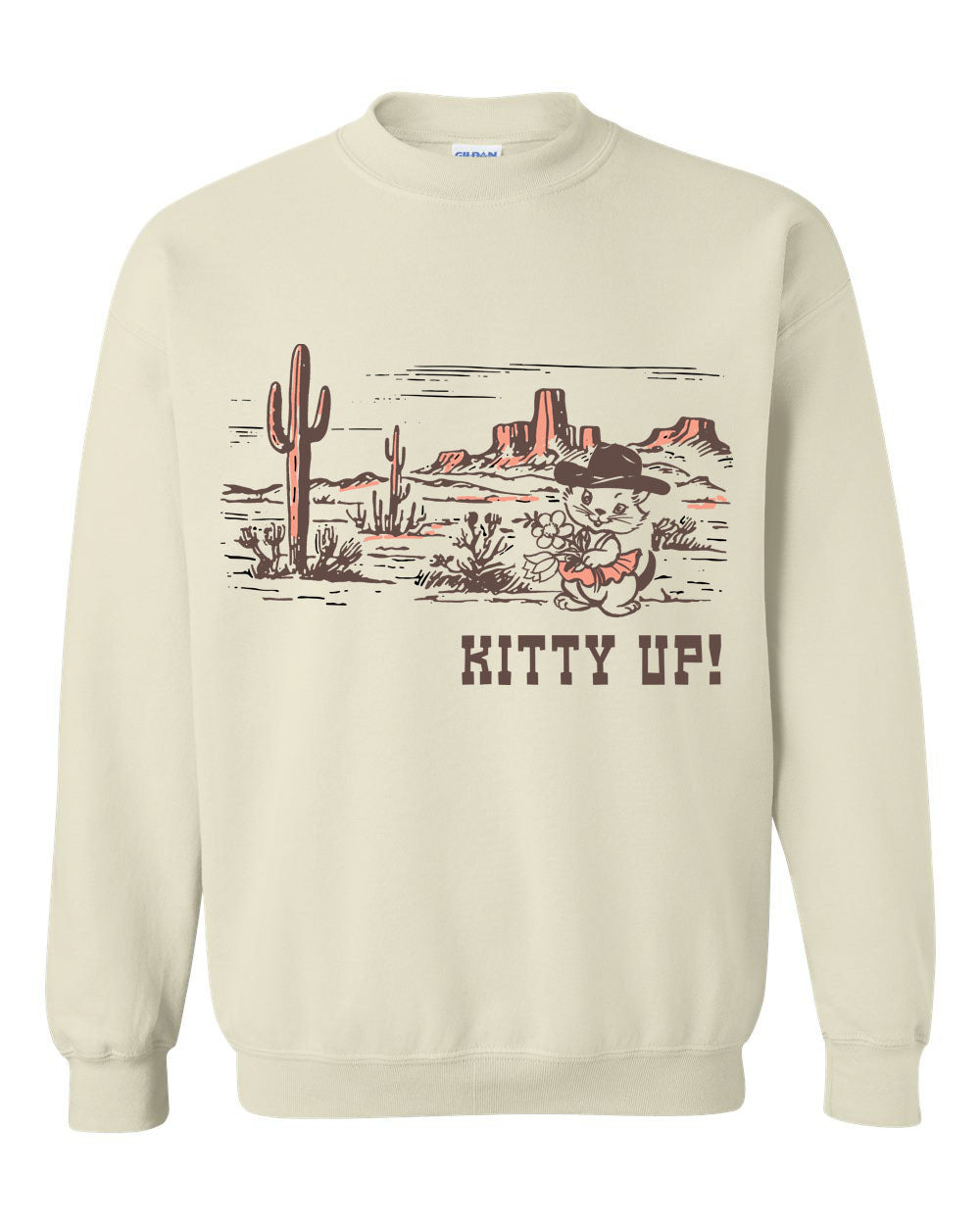 cute retro cat cowgirl western style crew neck sweatshirt funny fashion kitten cat mom gift shirt cactus desert shirts coin laundry funny style