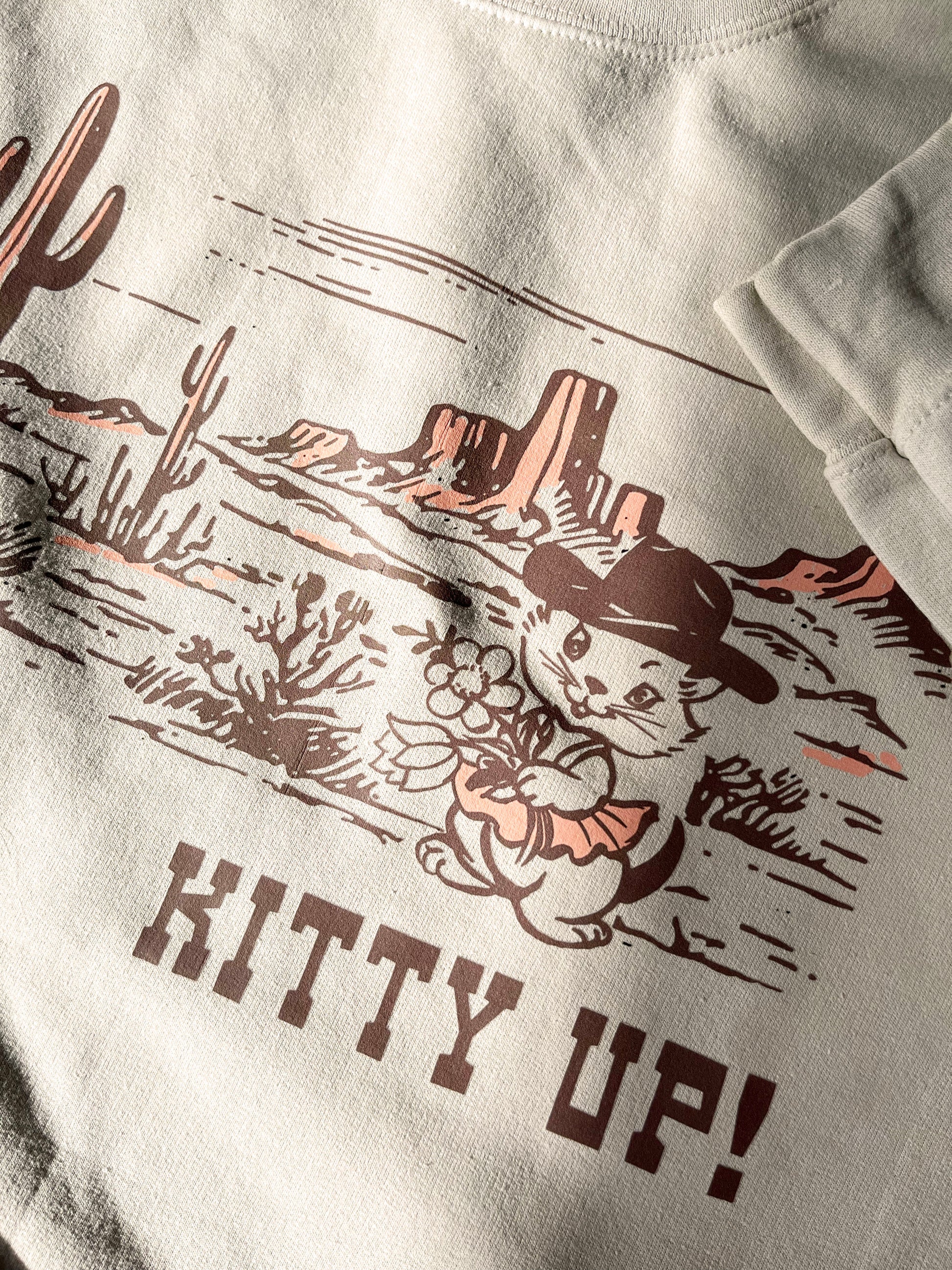kitty up giddy up sweatshirt cat retro vintage style kitten funny shirt western style graphic fun shirt coin laundry